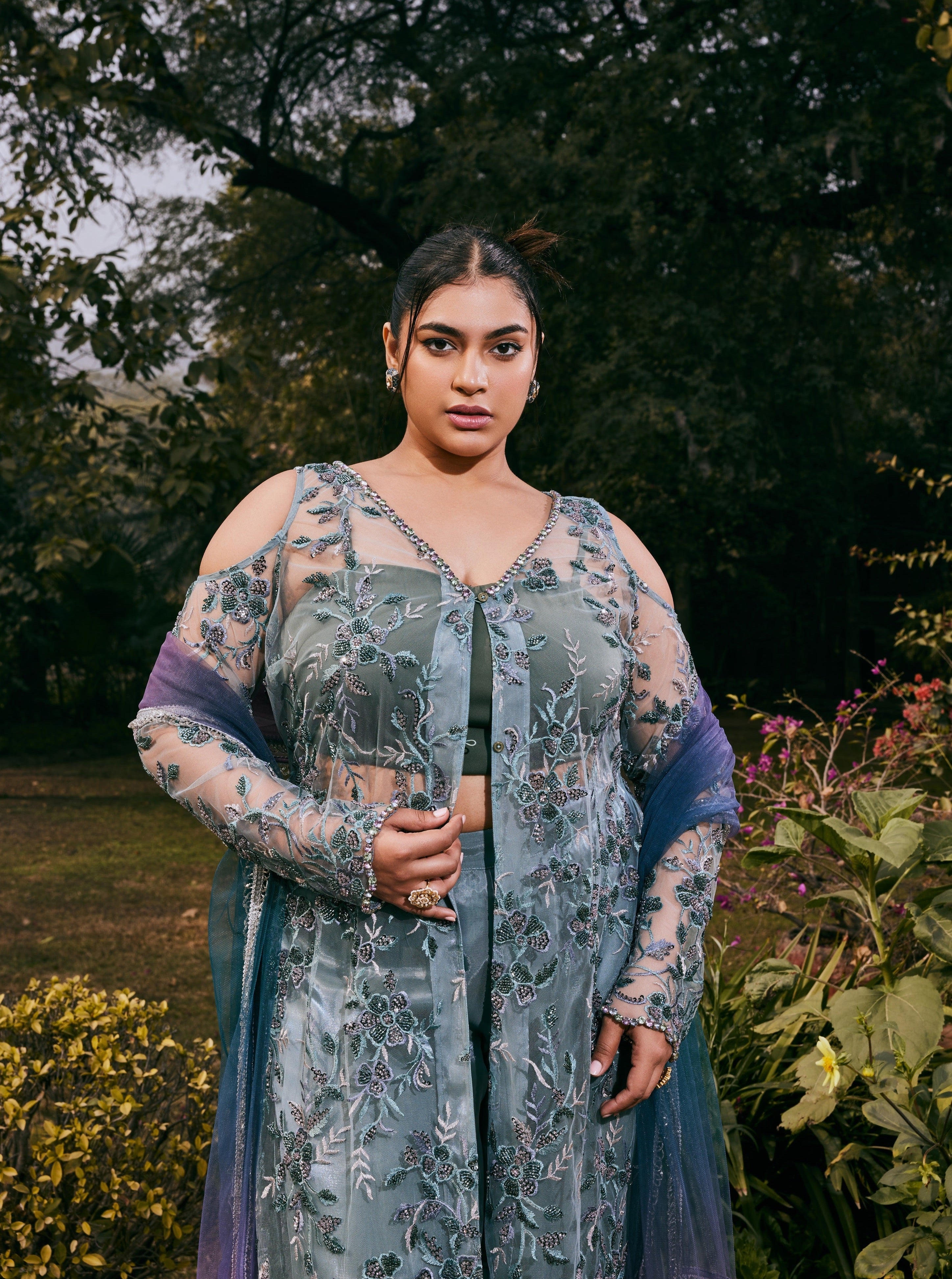 Osha Blue Hand-Embroidered Coord Set