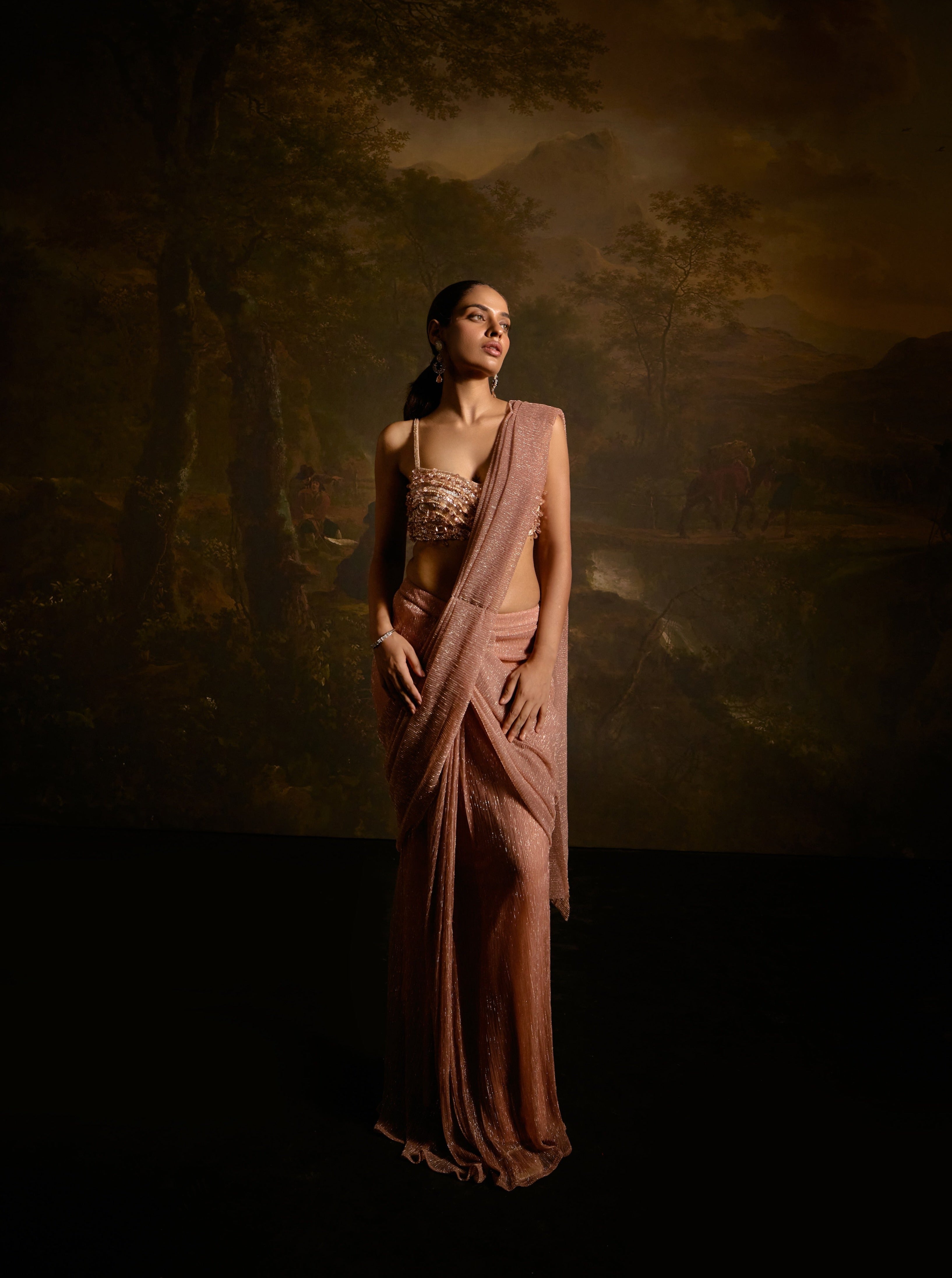 Aazina Blush Pink Pre-Stitched Saree