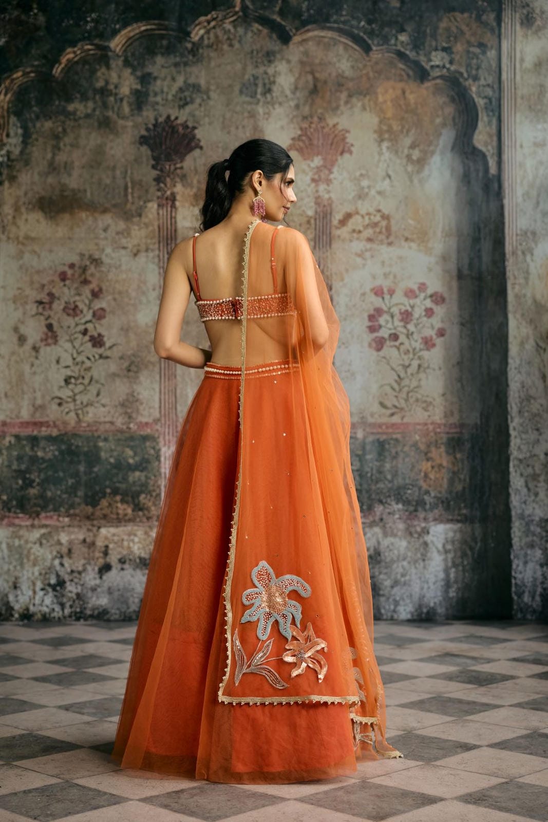 Sahana Orange Hand Embroidered Blouse