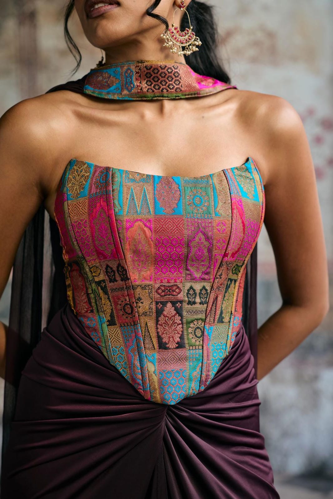 Riva Silk Brocade Corset and Wrap Skirt Set