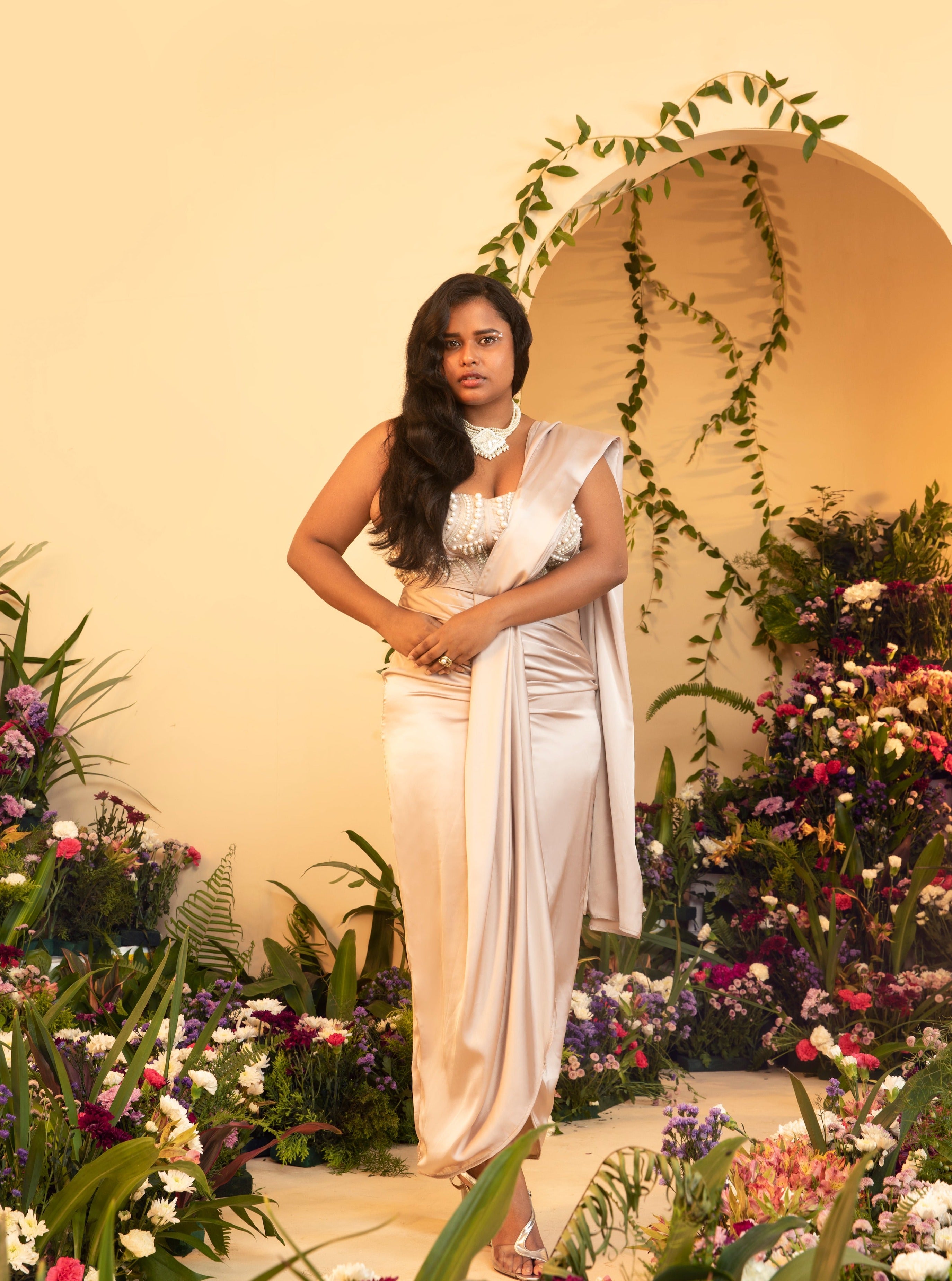 Aalia Champagne Wrap Pre-Stitched Saree