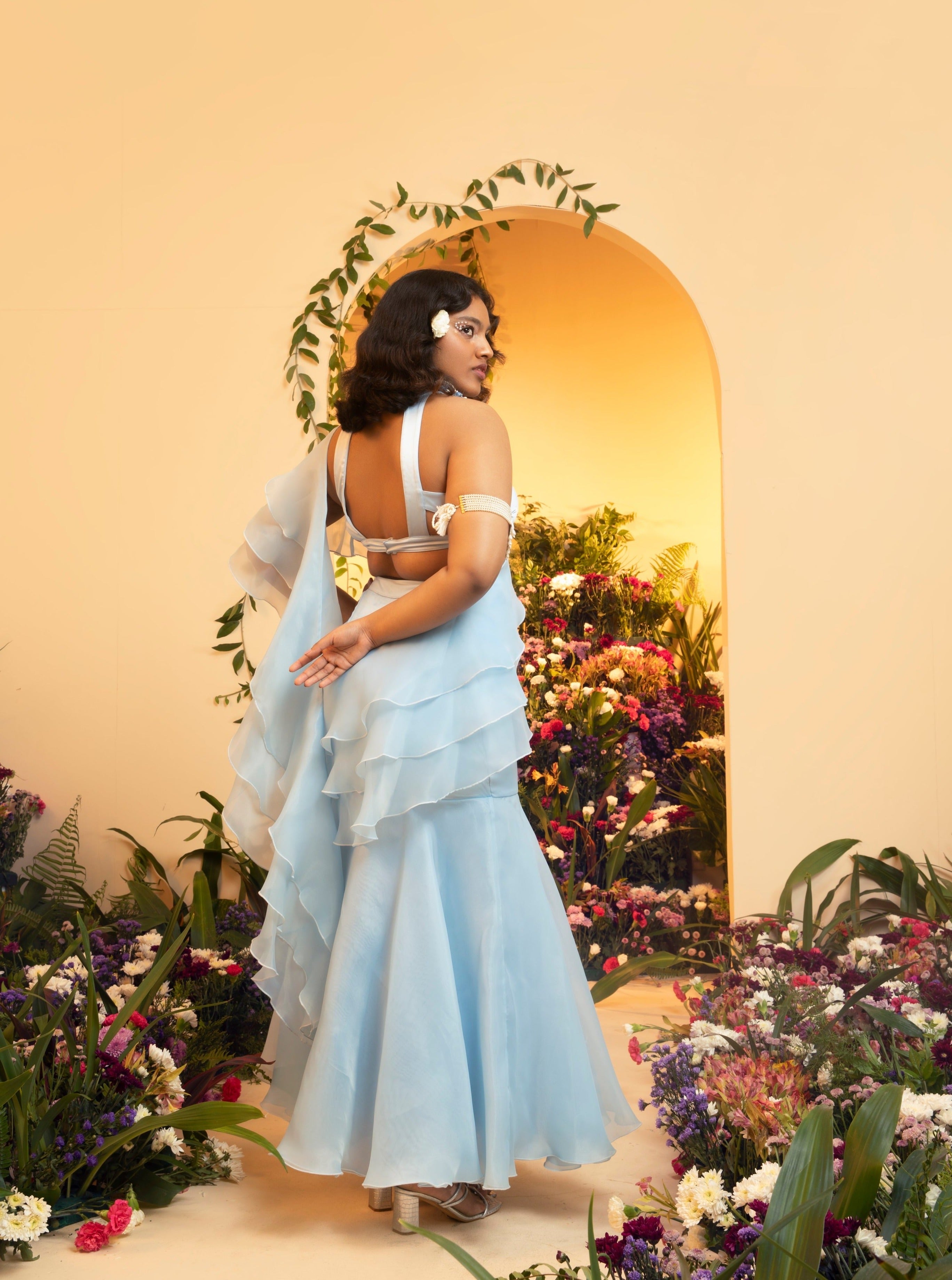 Aanya Baby Blue Satin Cut-Out Blouse