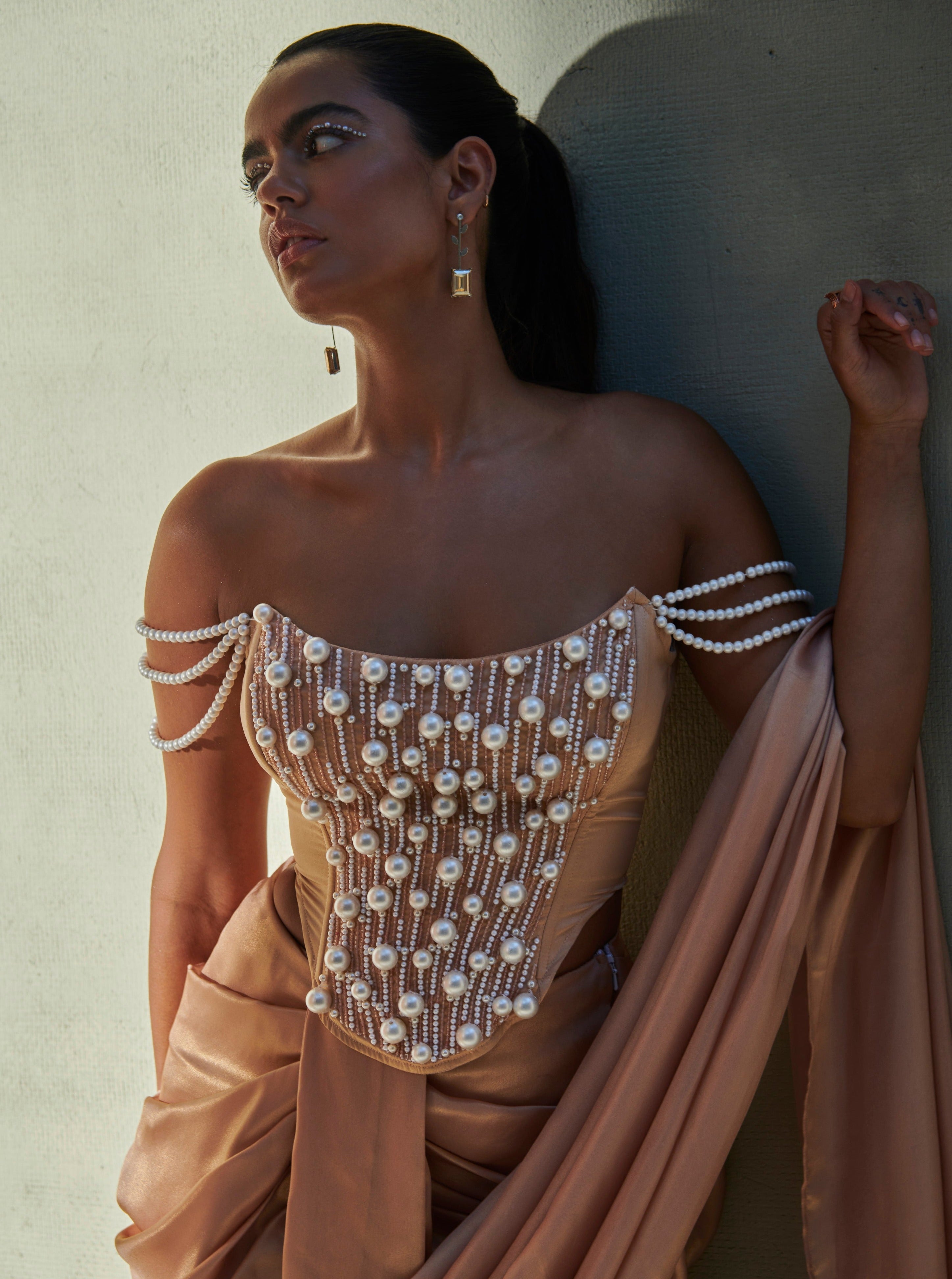 Zahira Rose Gold Hand Embroidered Corset Blouse