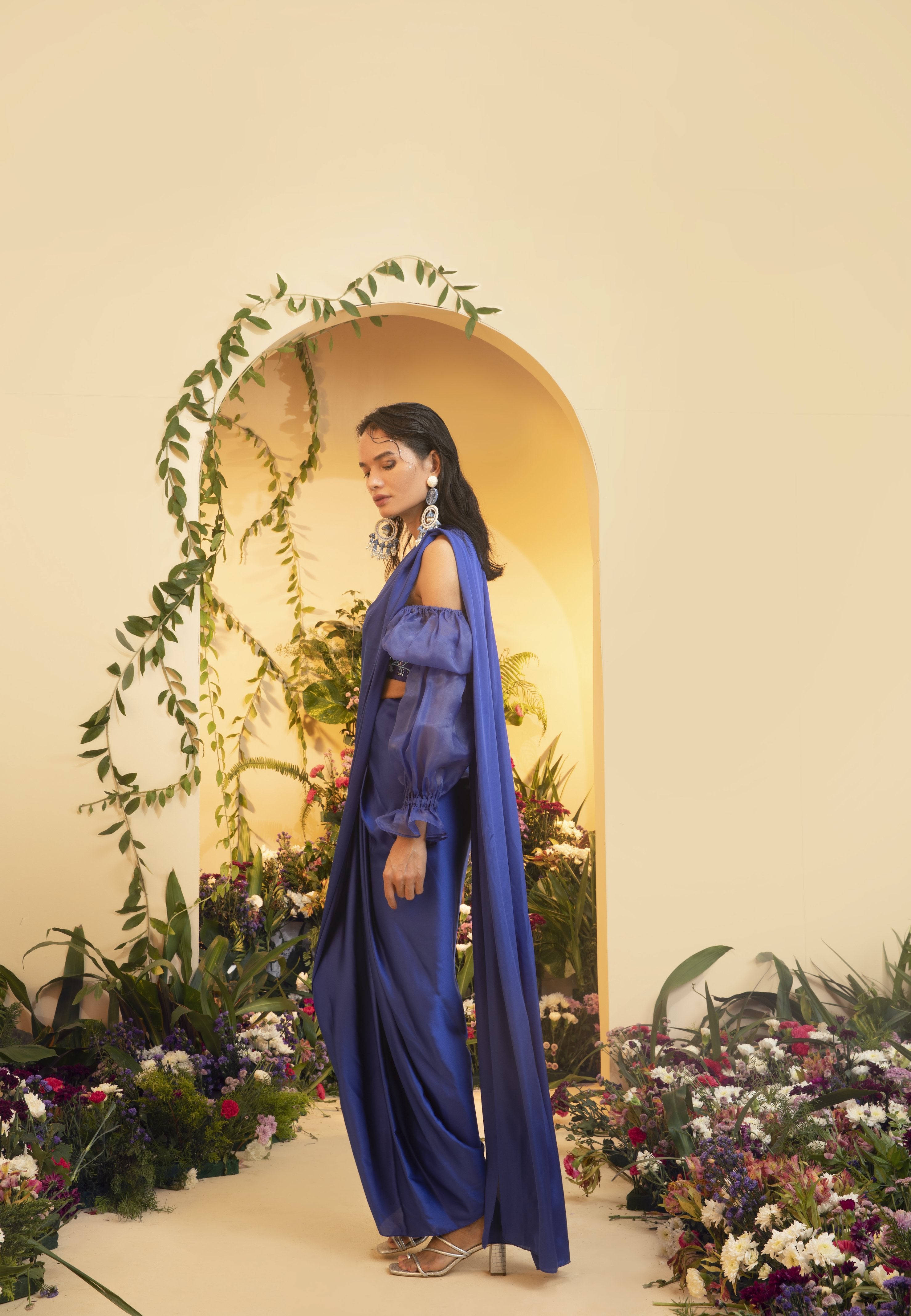 Anaya Sapphire Hand-Embroidered Corset Blouse