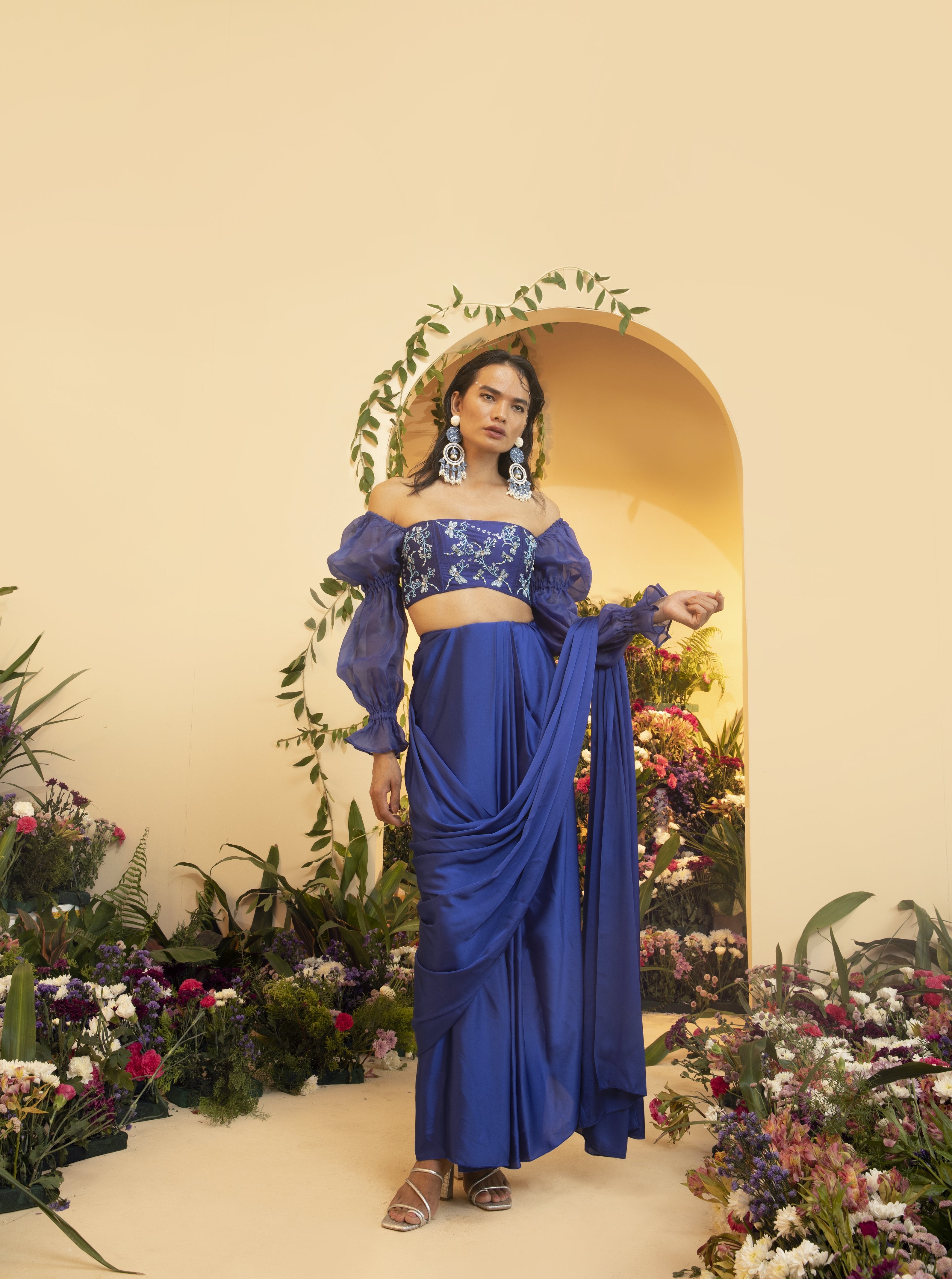 Anaya Sapphire Hand-Embroidered Corset Blouse