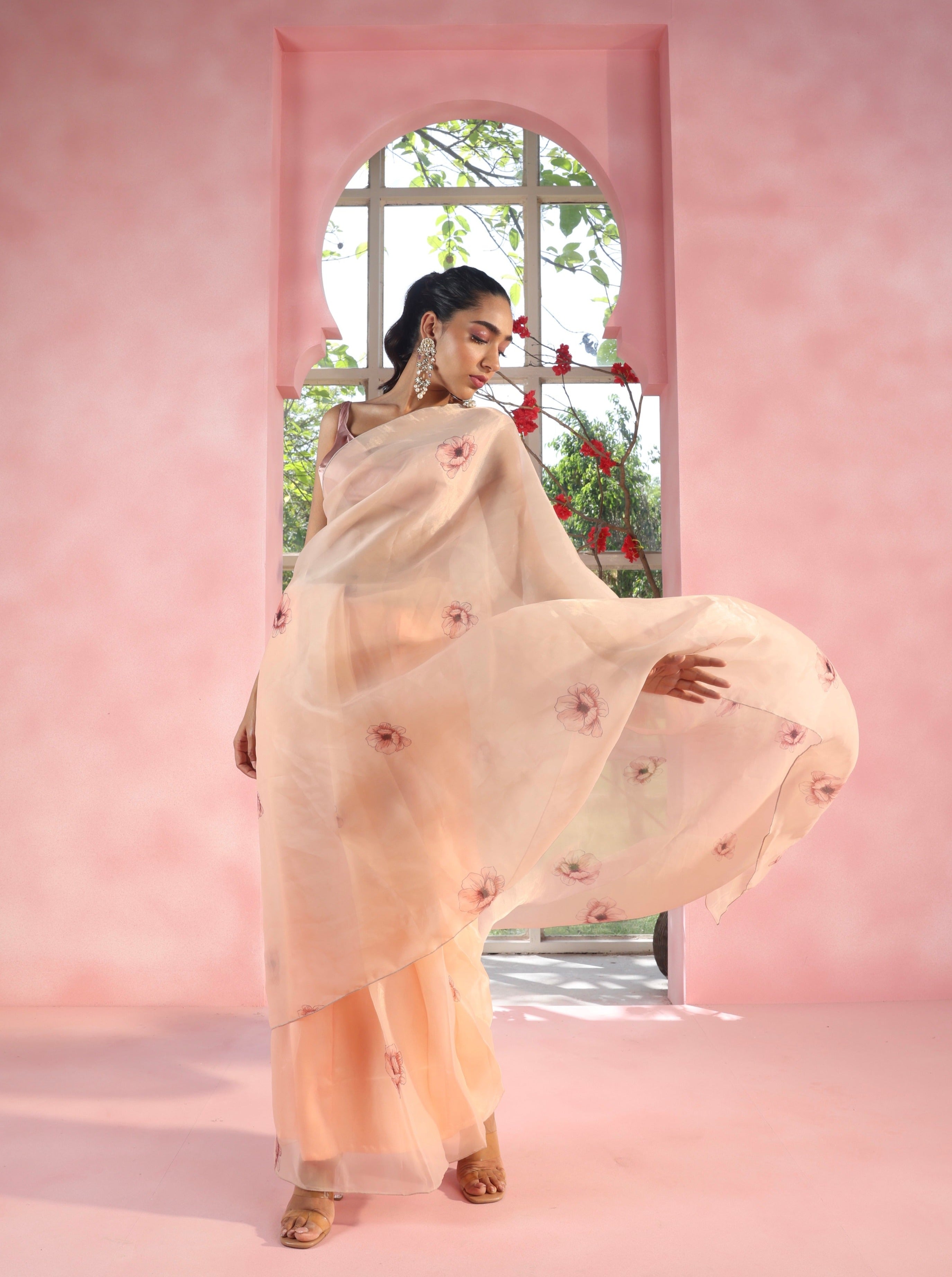 Yasmika and Aimiah Floral Organza Pre-Stitched Saree and Blouse