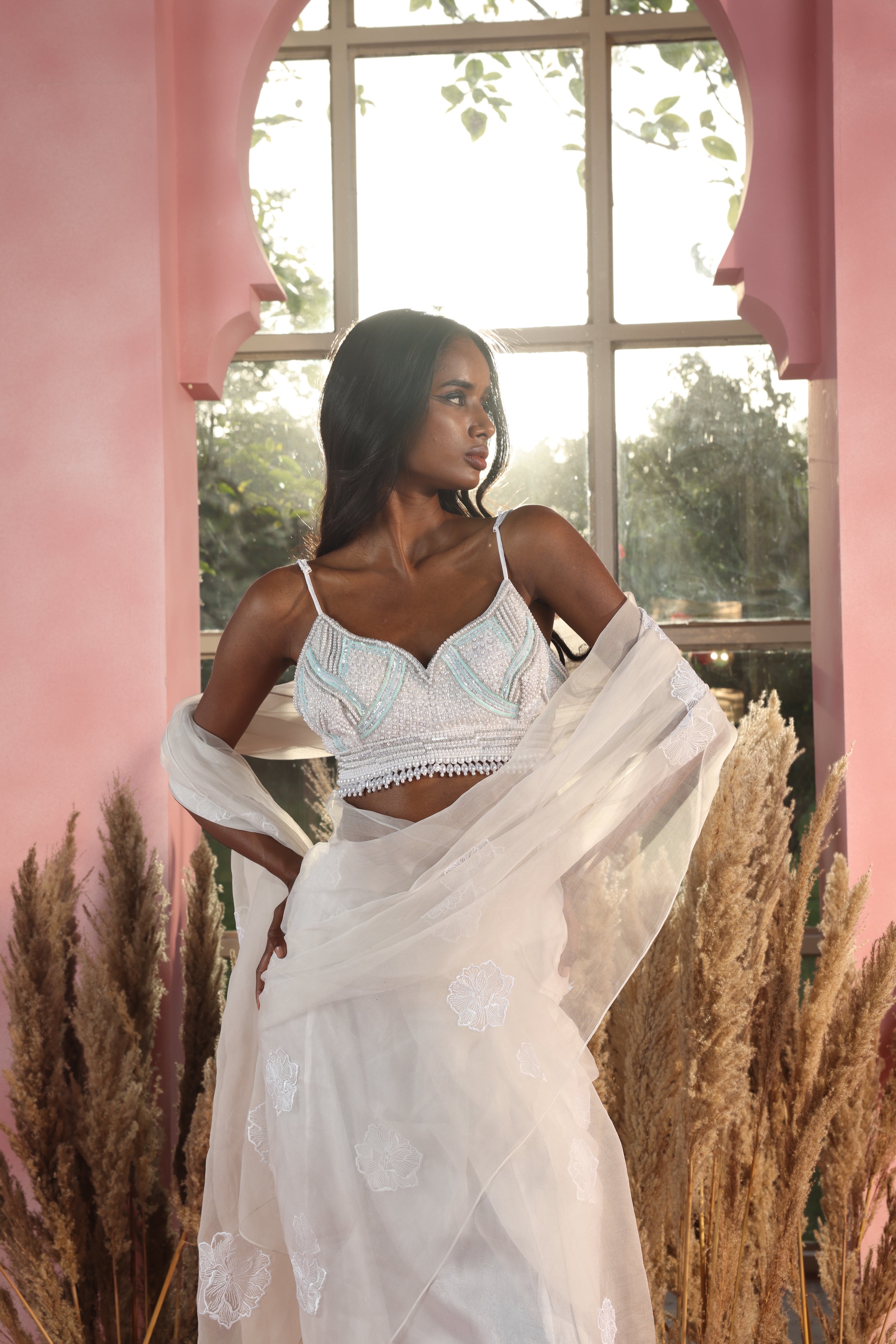 Amaara White Pearl Hand Embroidered Blouse