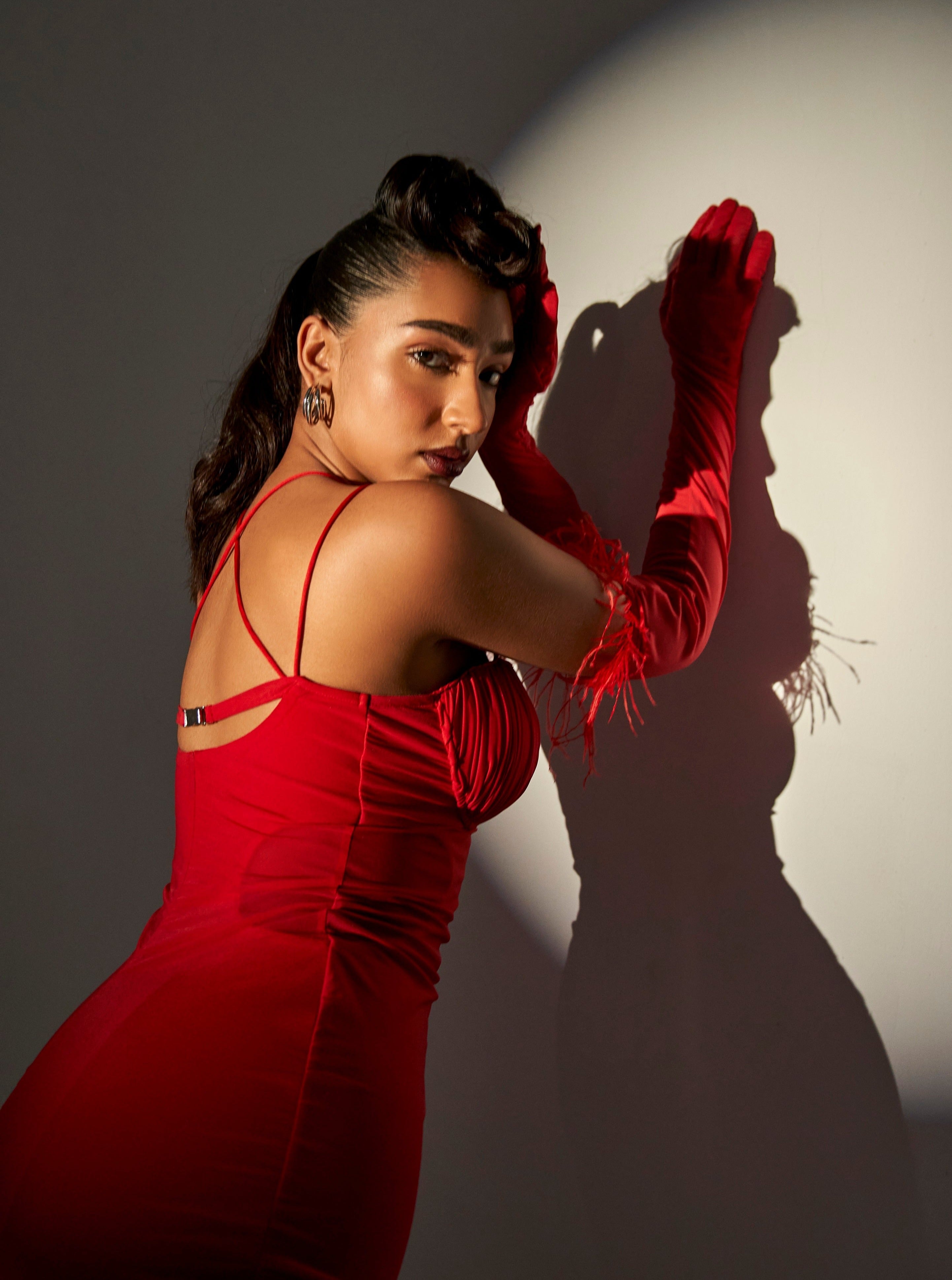 Buy Our Solange Red Ruched Midi Dress