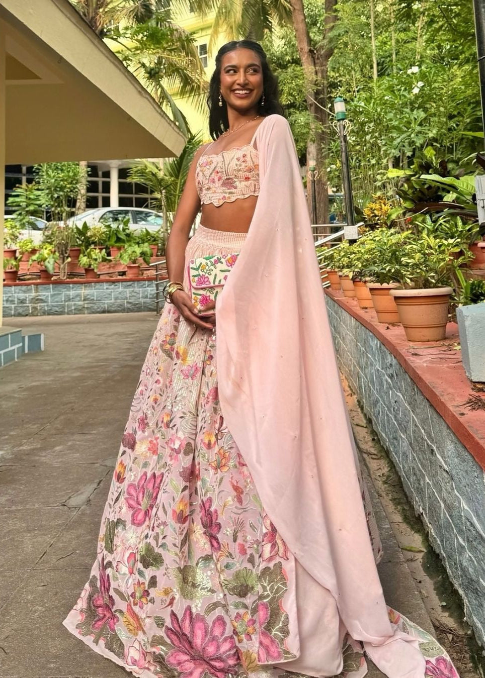 Ahaana Pink Floral Embroidered Lehenga
