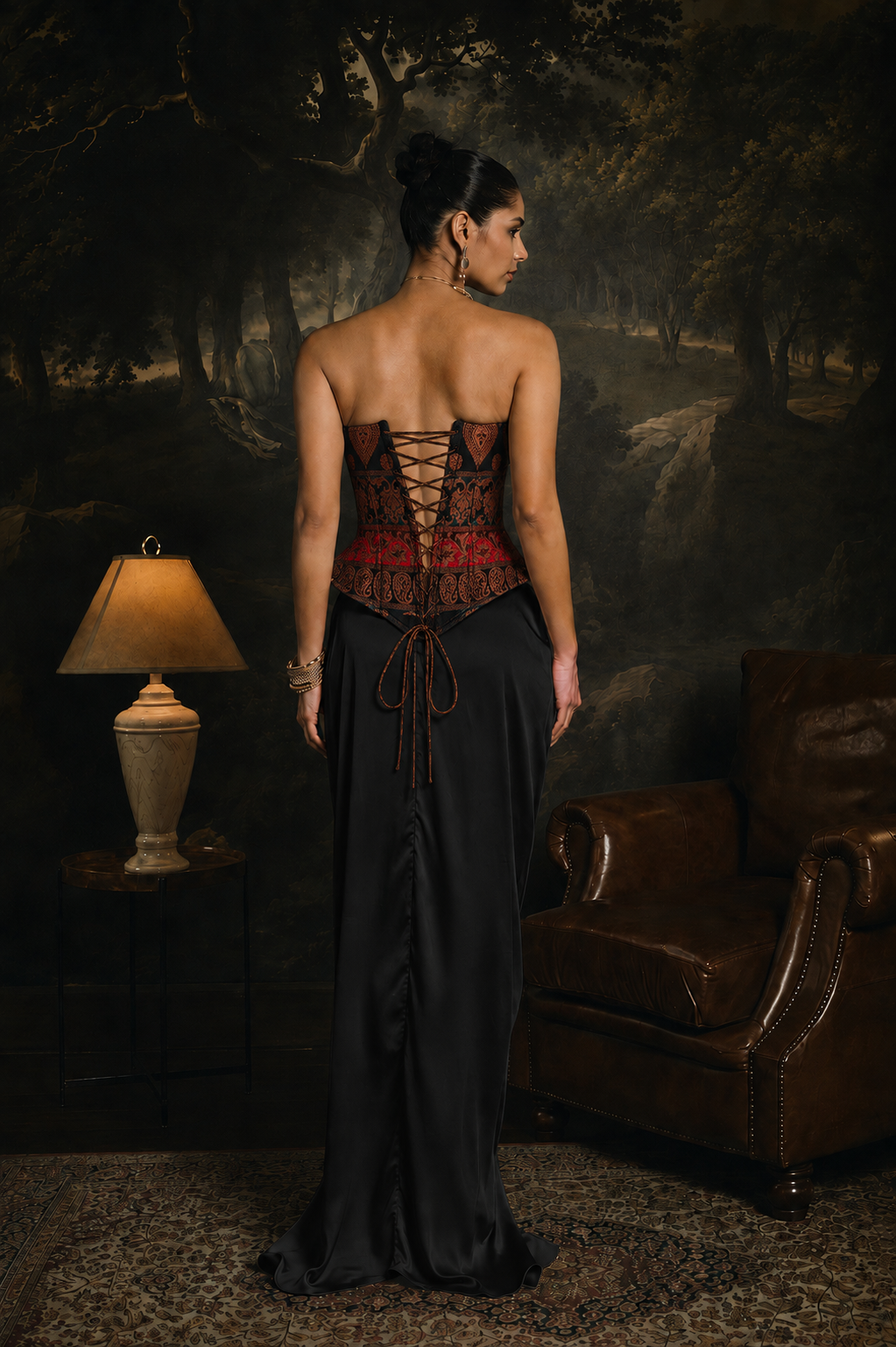 Siya Red Banarasi Brocade Corset Blouse and Drape Set
