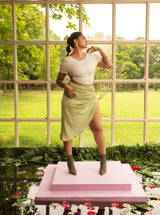 Anita Floral Sage Green Satin Ruched Skirt