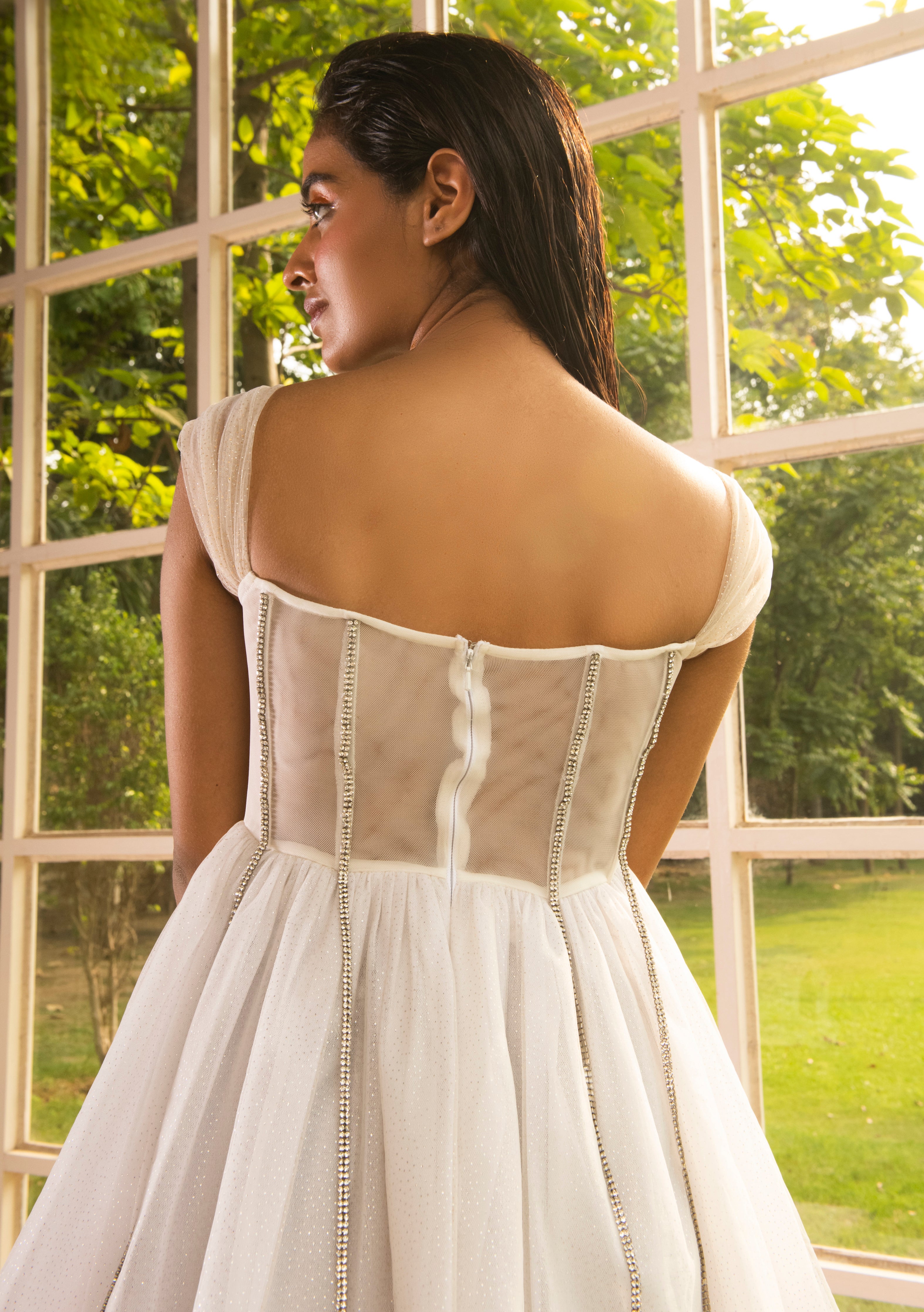 White Rhinestone Corset Dress