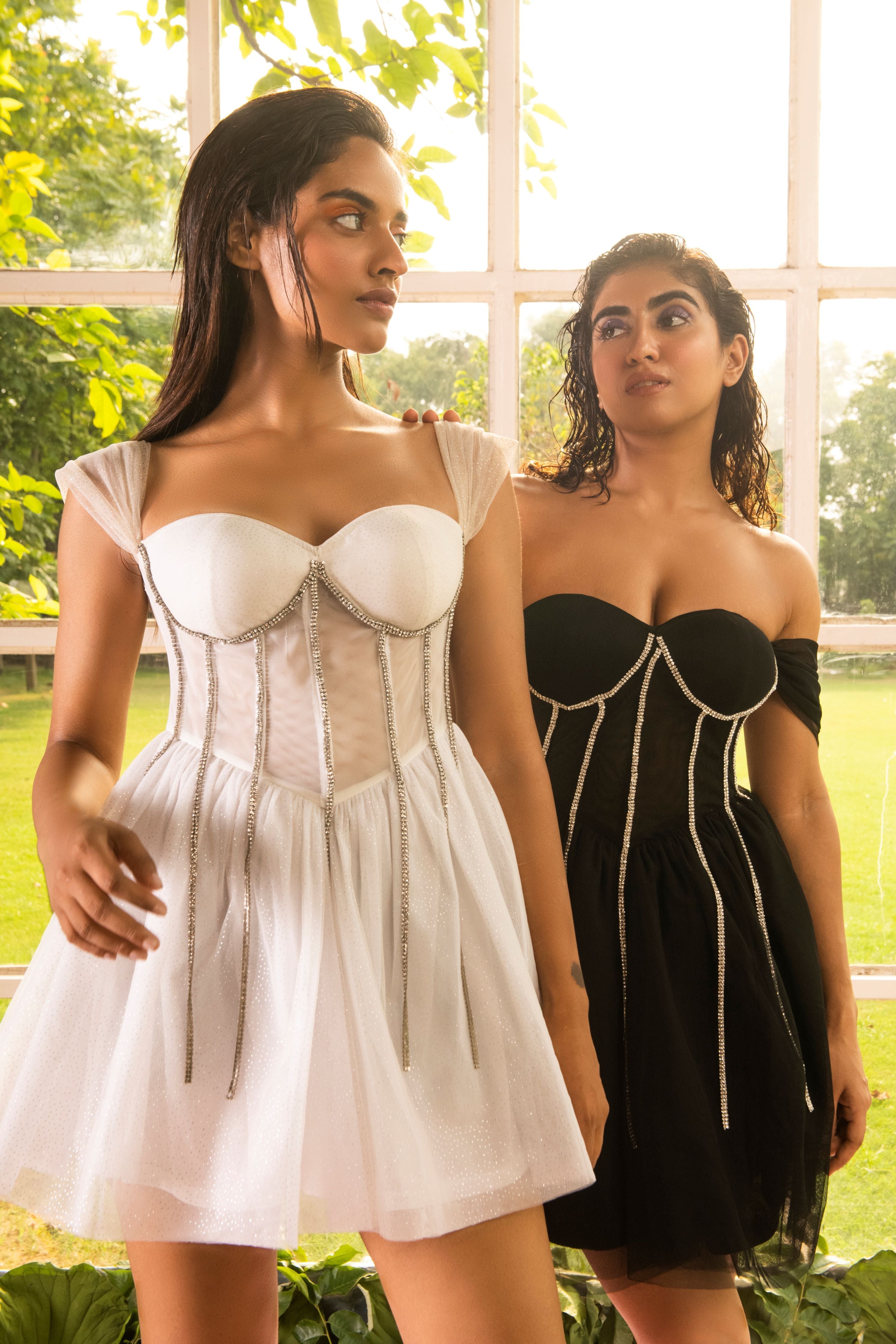 Black Rhinestone Corset Dress
