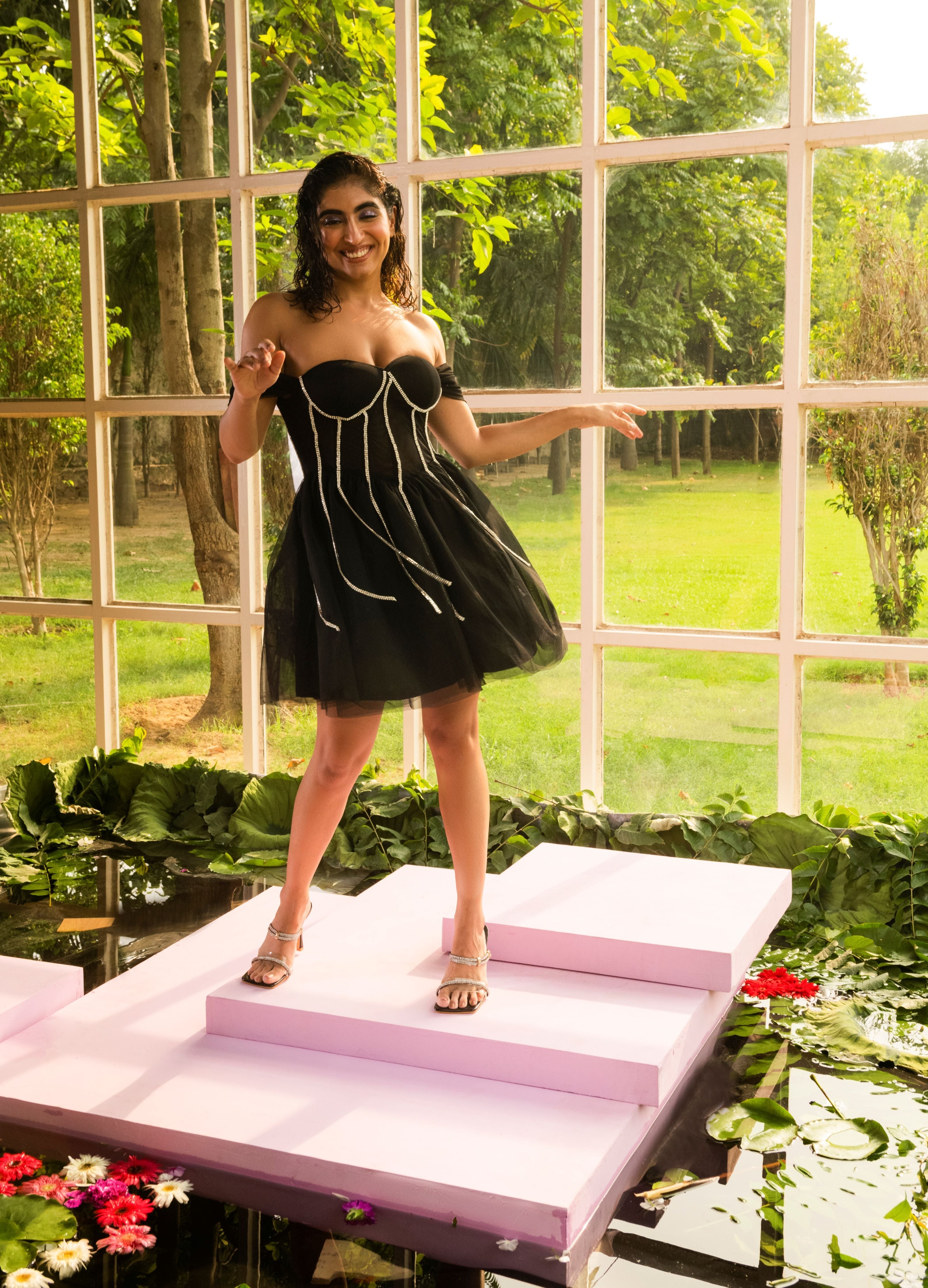 Black Rhinestone Corset Dress