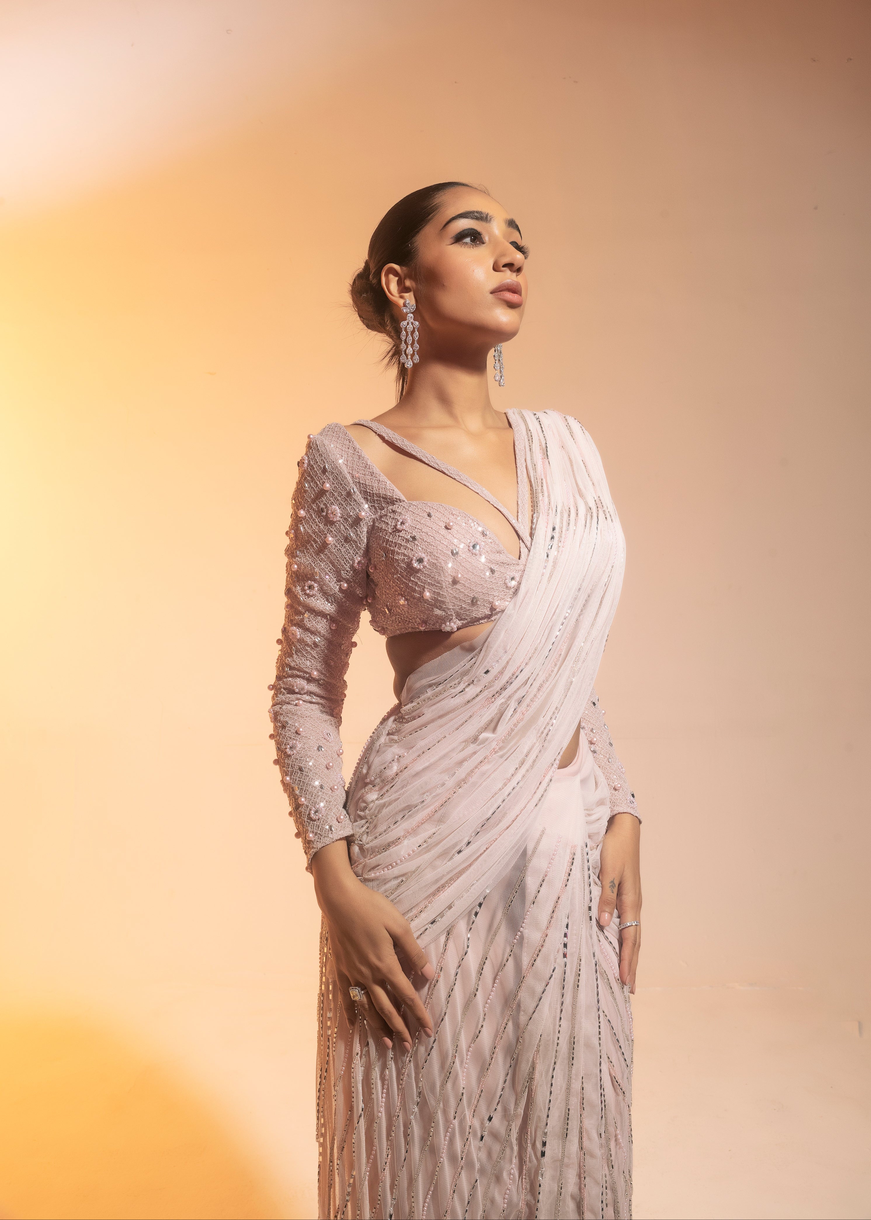 Blush Hand-Embroidered Draped Saree 