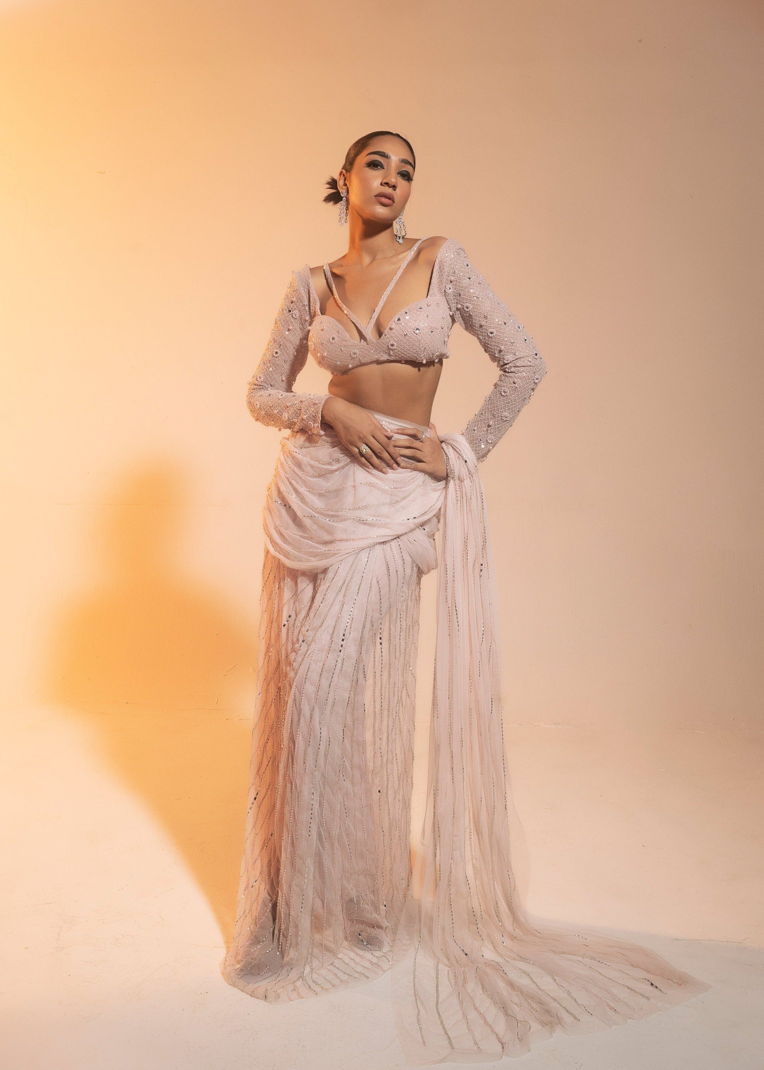 Blush Hand-Embroidered Draped Saree 