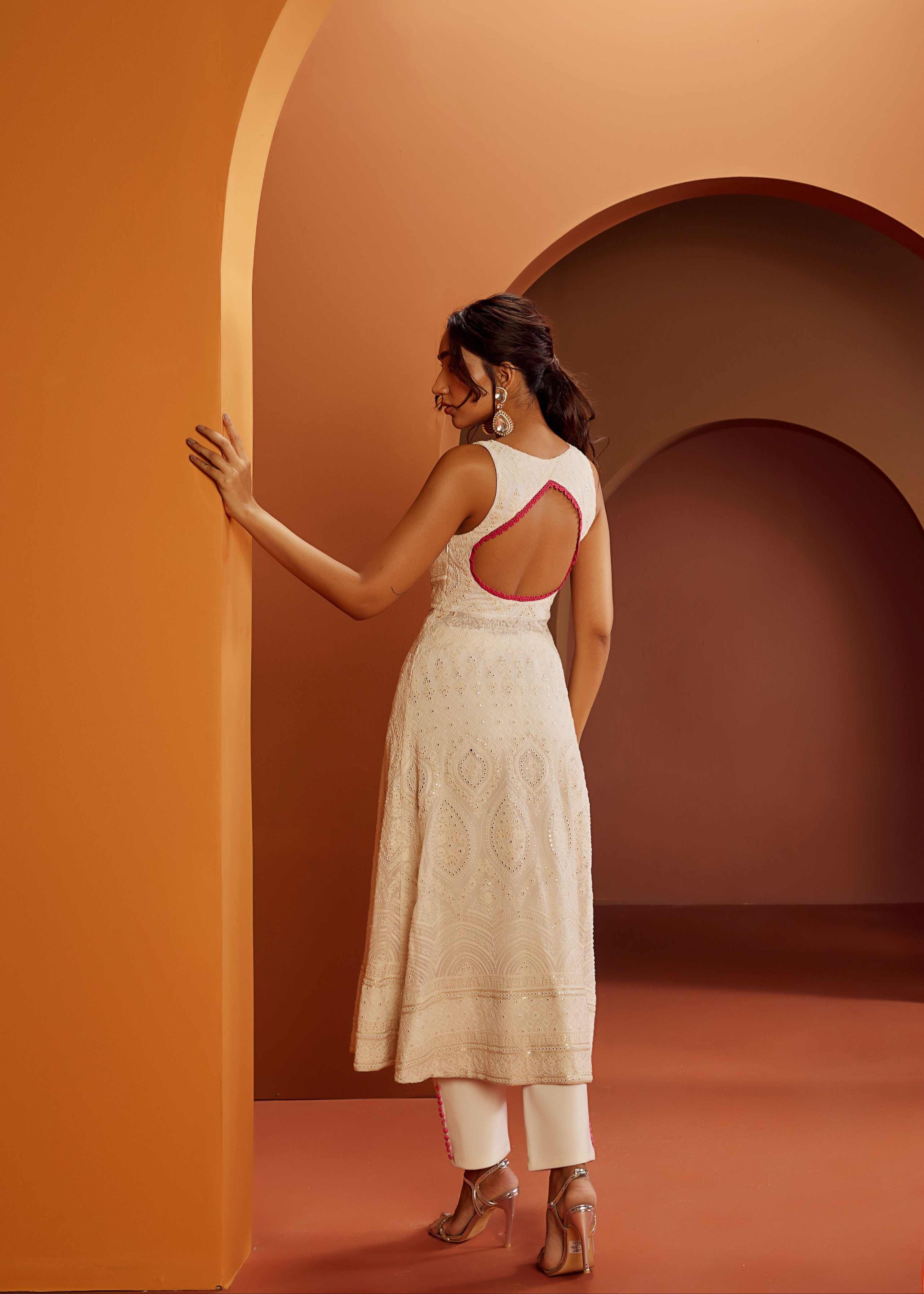 Falak White Embroidered Georgette Anarkali Suit Set featuring delicate embroidery on flowing georgette fabric for an ethereal and elegant look