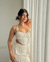Linea White Satin and Pearl Embroidered Corset Set