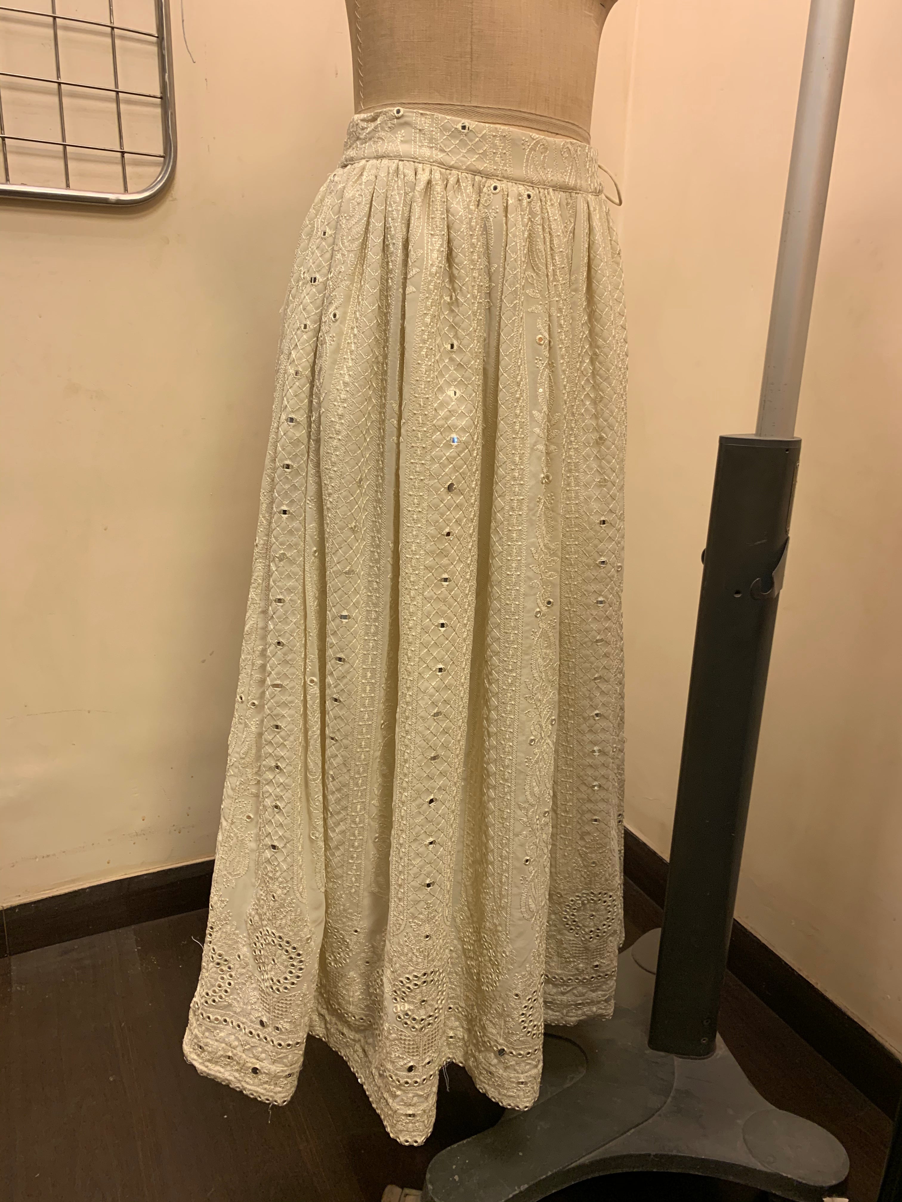 Buy White Embroidered Georgette Lehenga Fit Sample