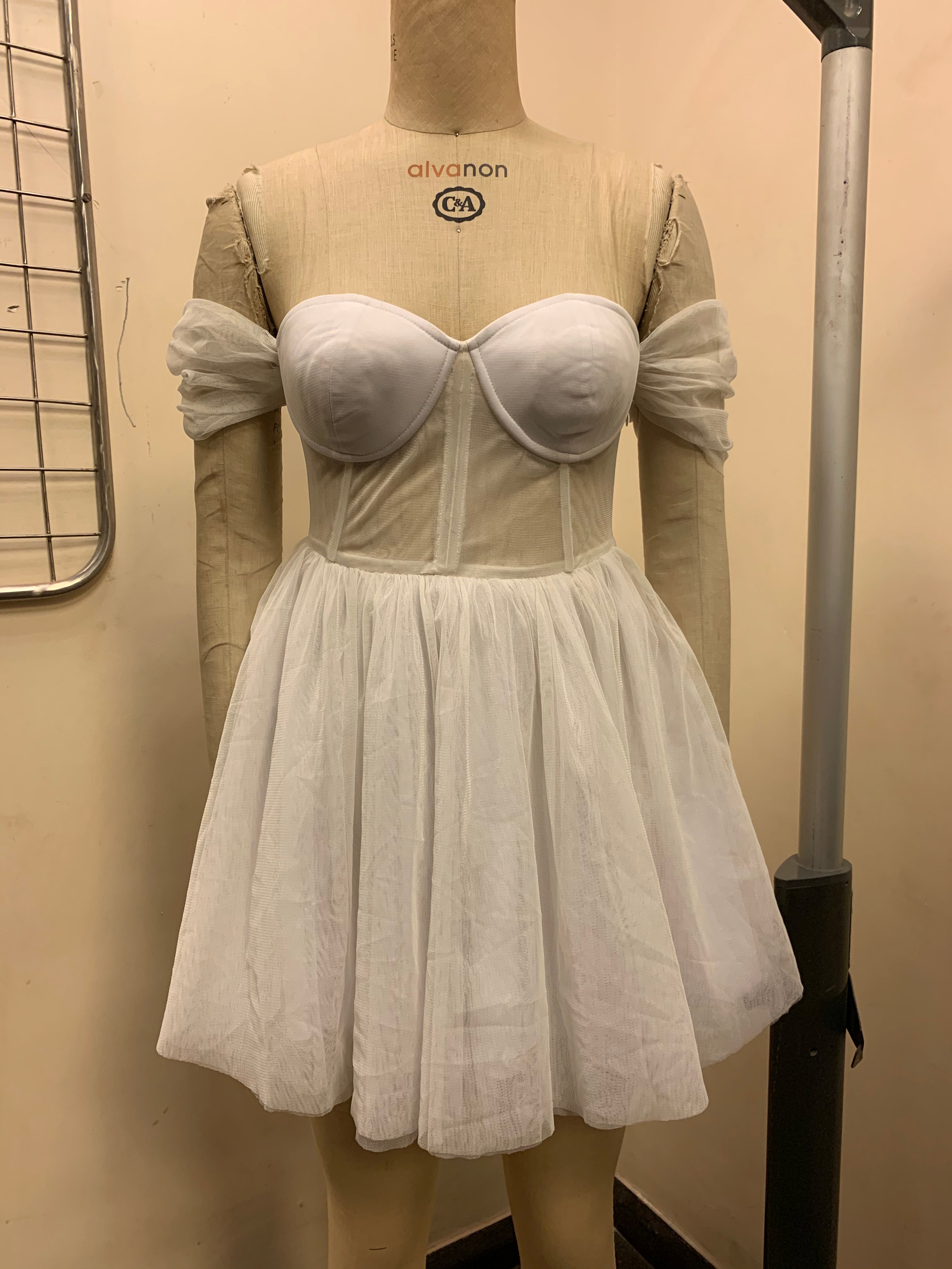 White bustier dress off shoulder
