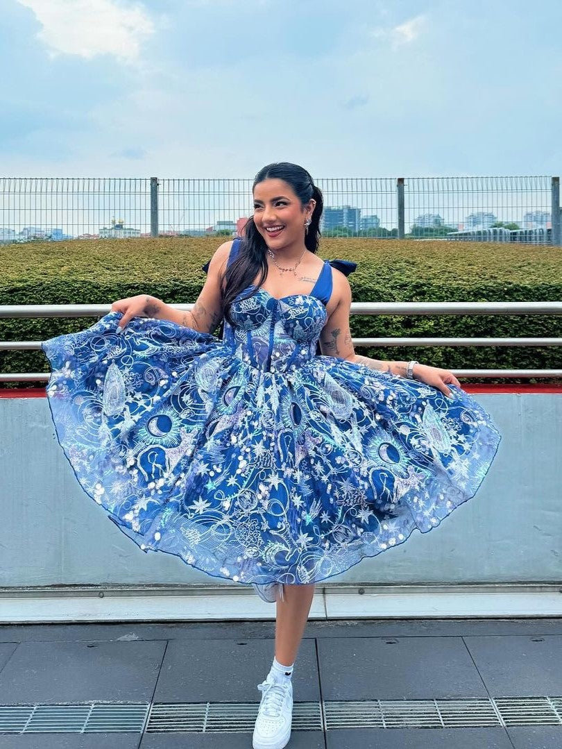 Blue embroided dress