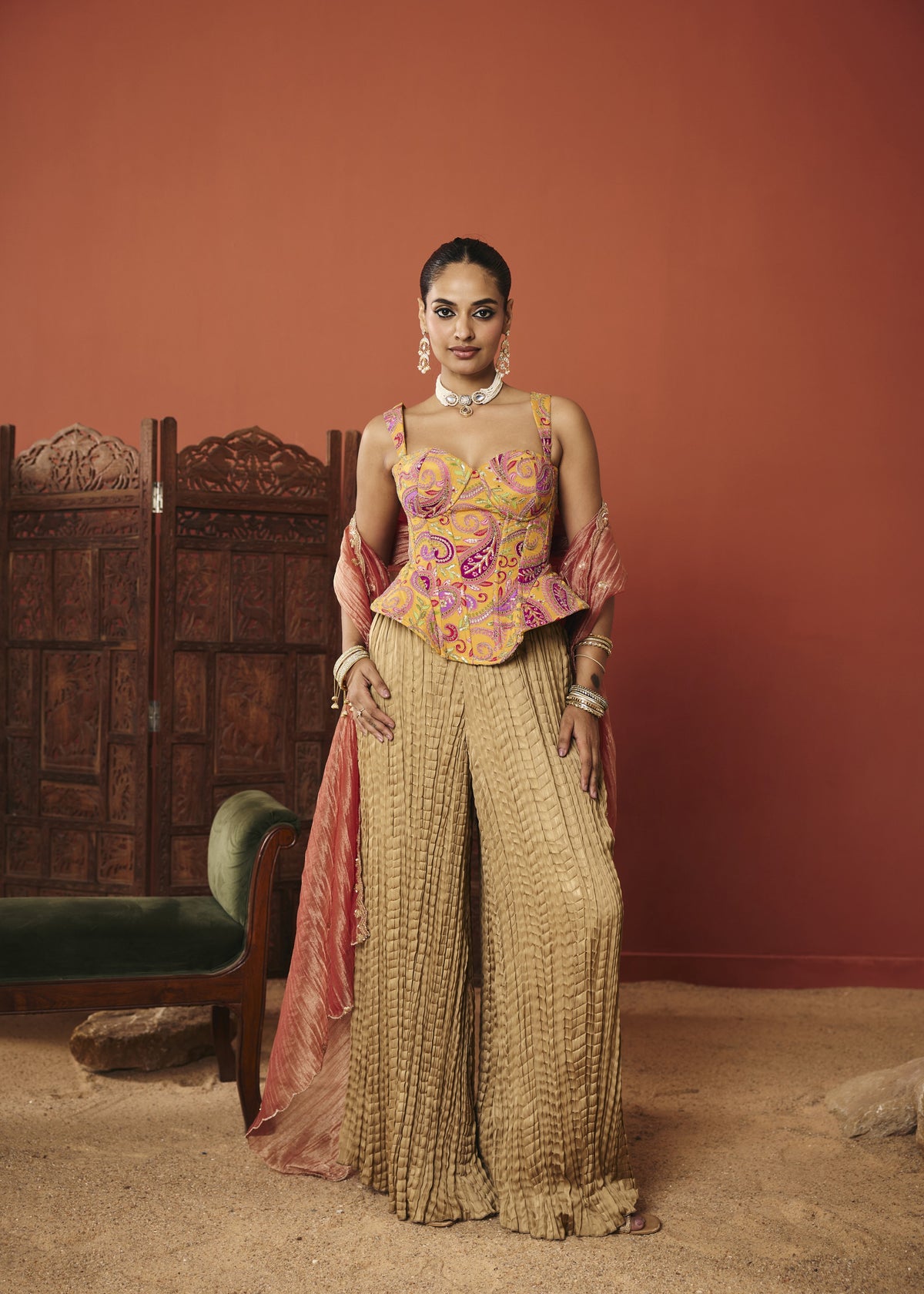 Ishaani Marigold Paisley Embroidered Corset