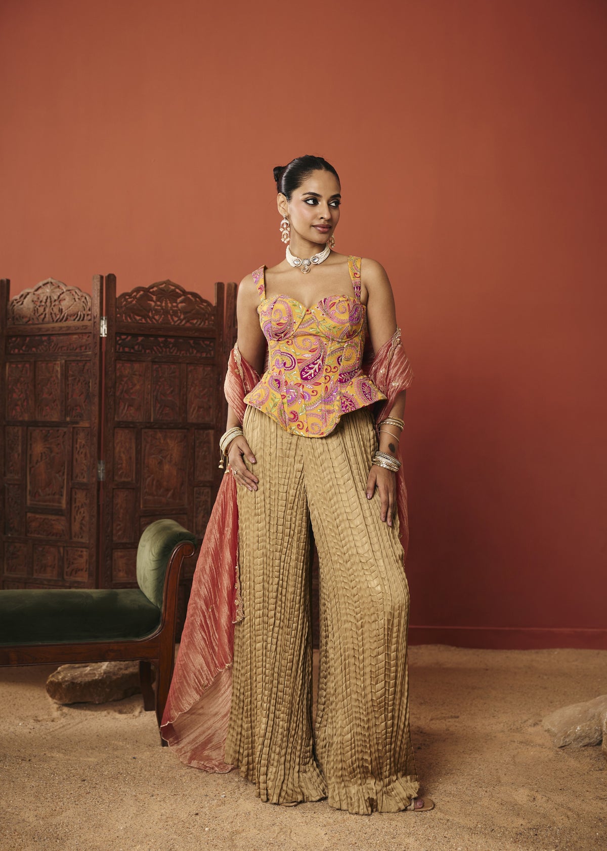 Ishaani Marigold Paisley Embroidered Corset