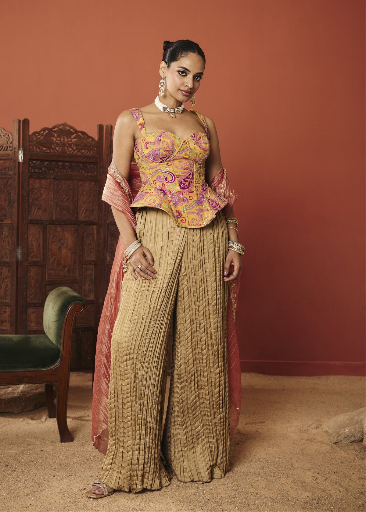 Ishaani Marigold Paisley Embroidered Corset Set