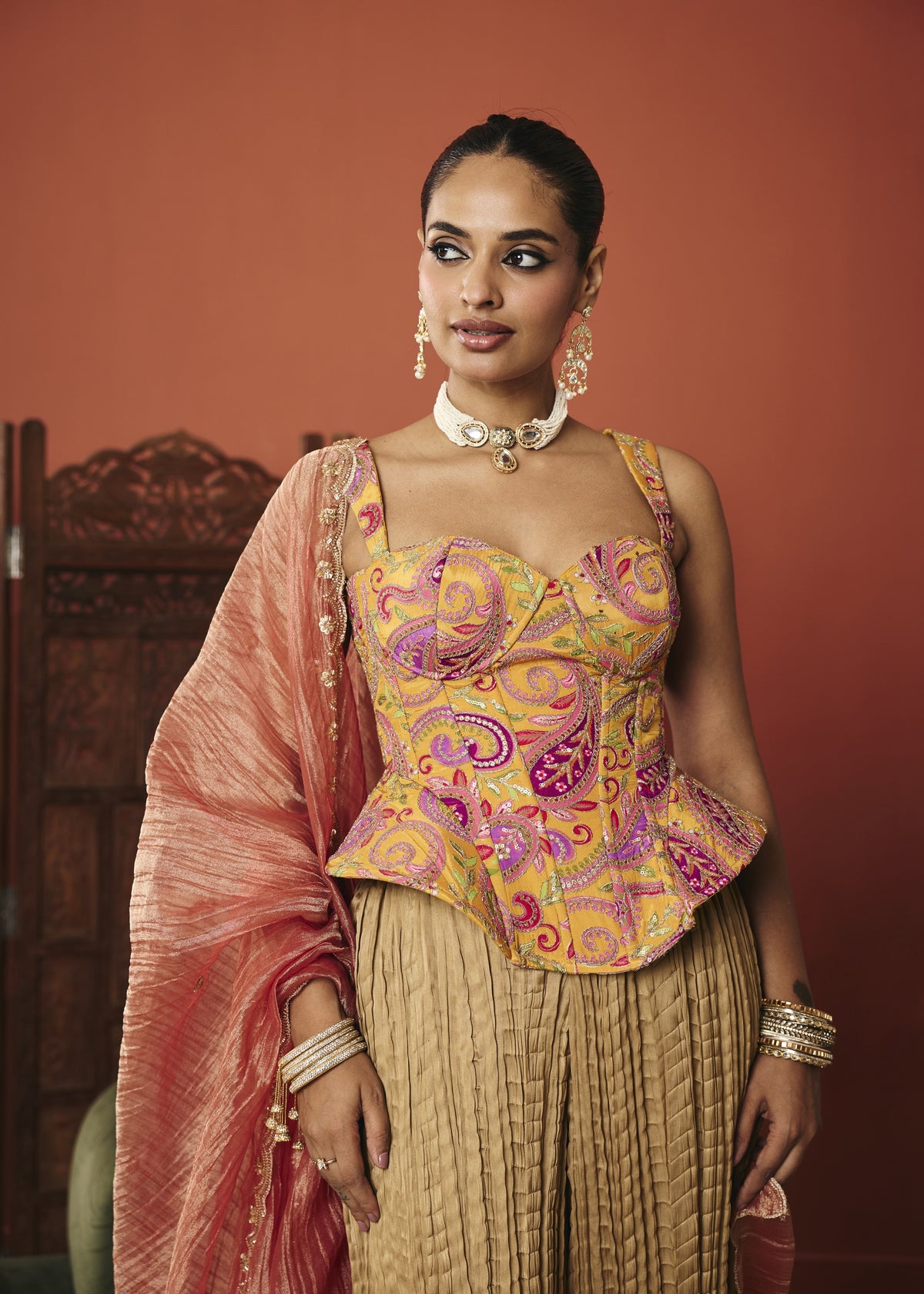 Ishaani Marigold Paisley Embroidered Corset