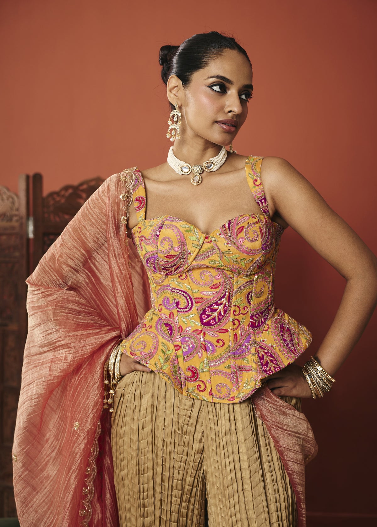 Ishaani Marigold Paisley Embroidered Corset