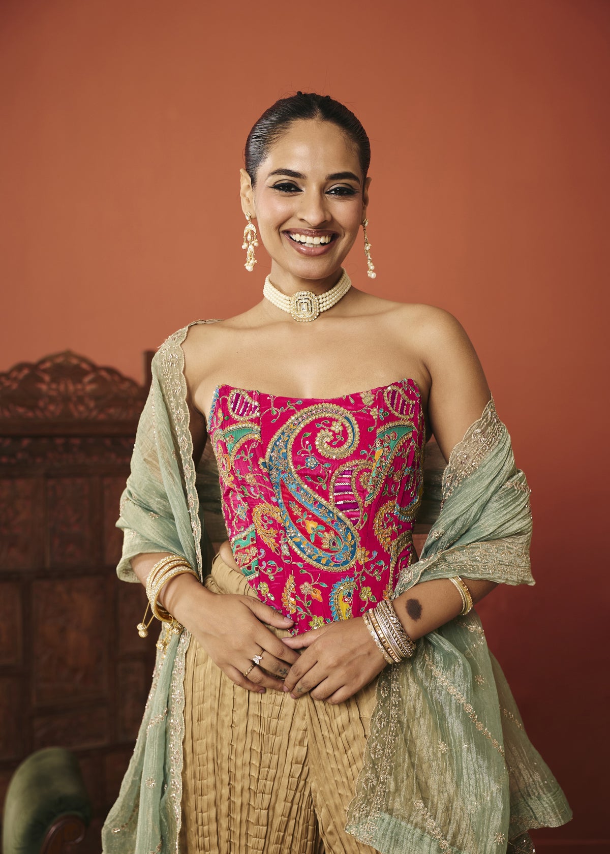 Zaida Fuchsia Paisley Embroidered Corset