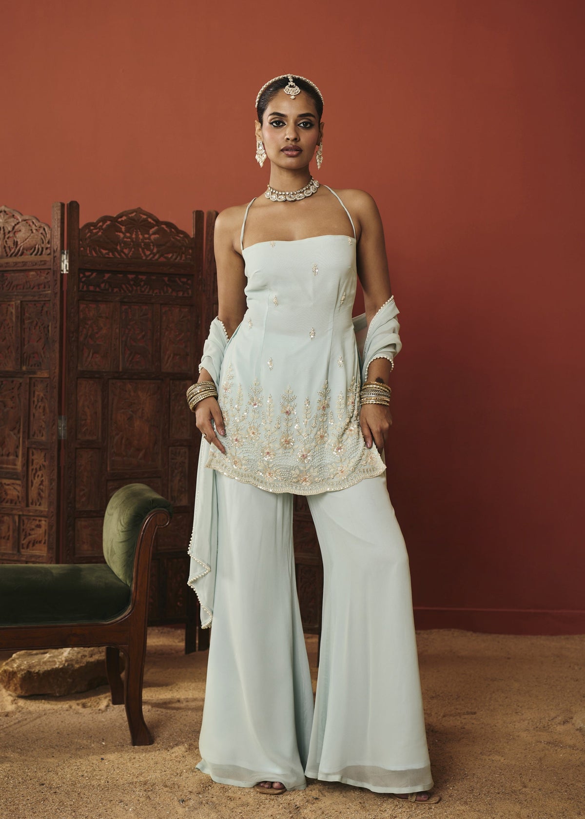 Aiza Powder Blue Embellished Kurta Set