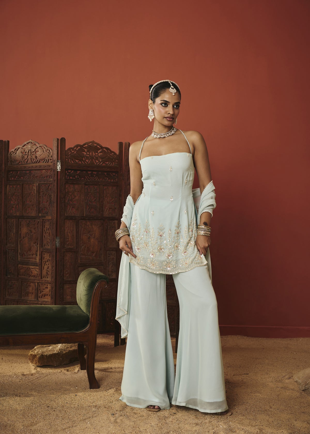 Aiza Powder Blue Embellished Kurta Set