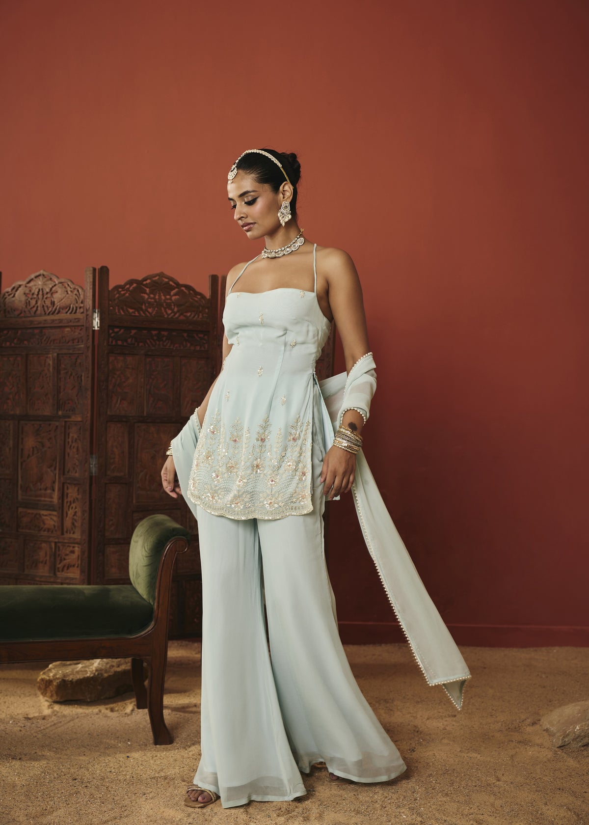 Aiza Powder Blue Embellished Kurta Set
