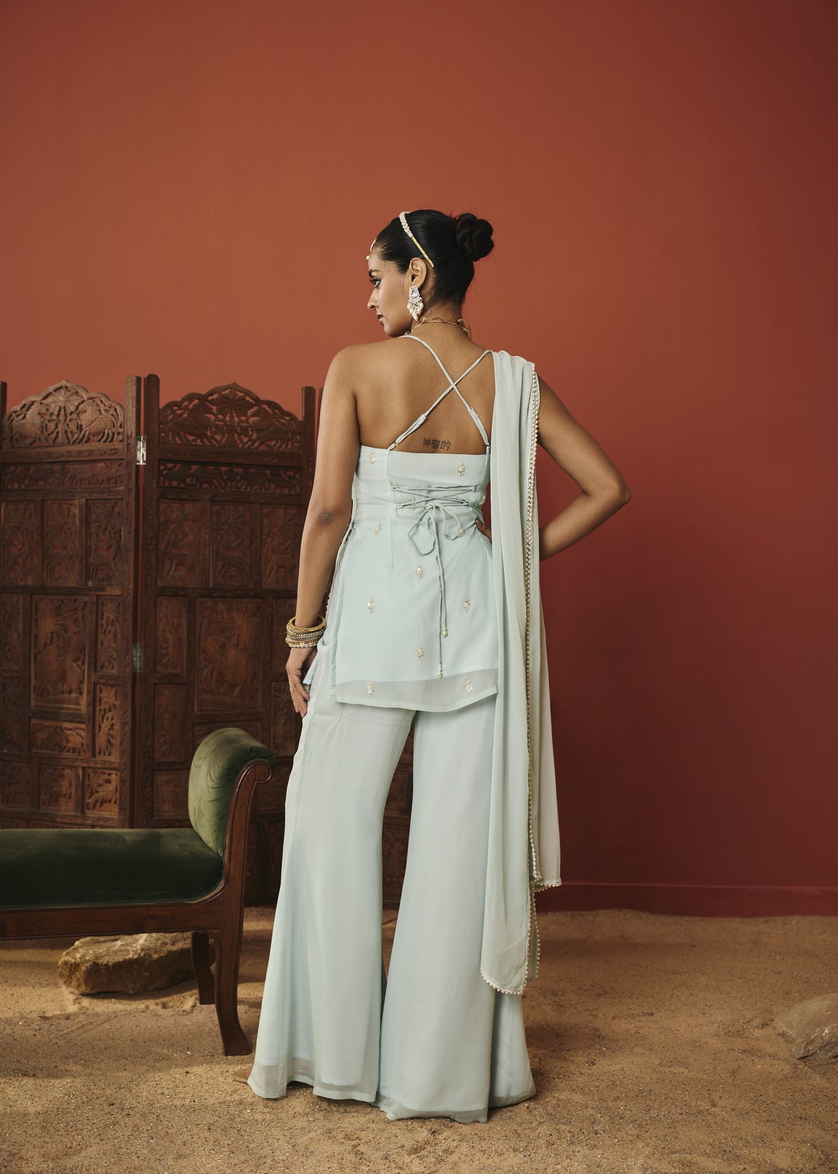 Aiza Powder Blue Embellished Kurta Set