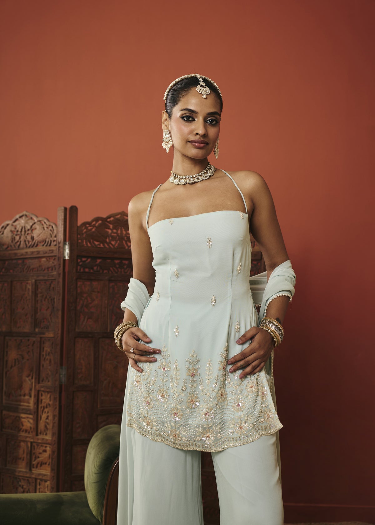 Aiza Powder Blue Embellished Kurta Set