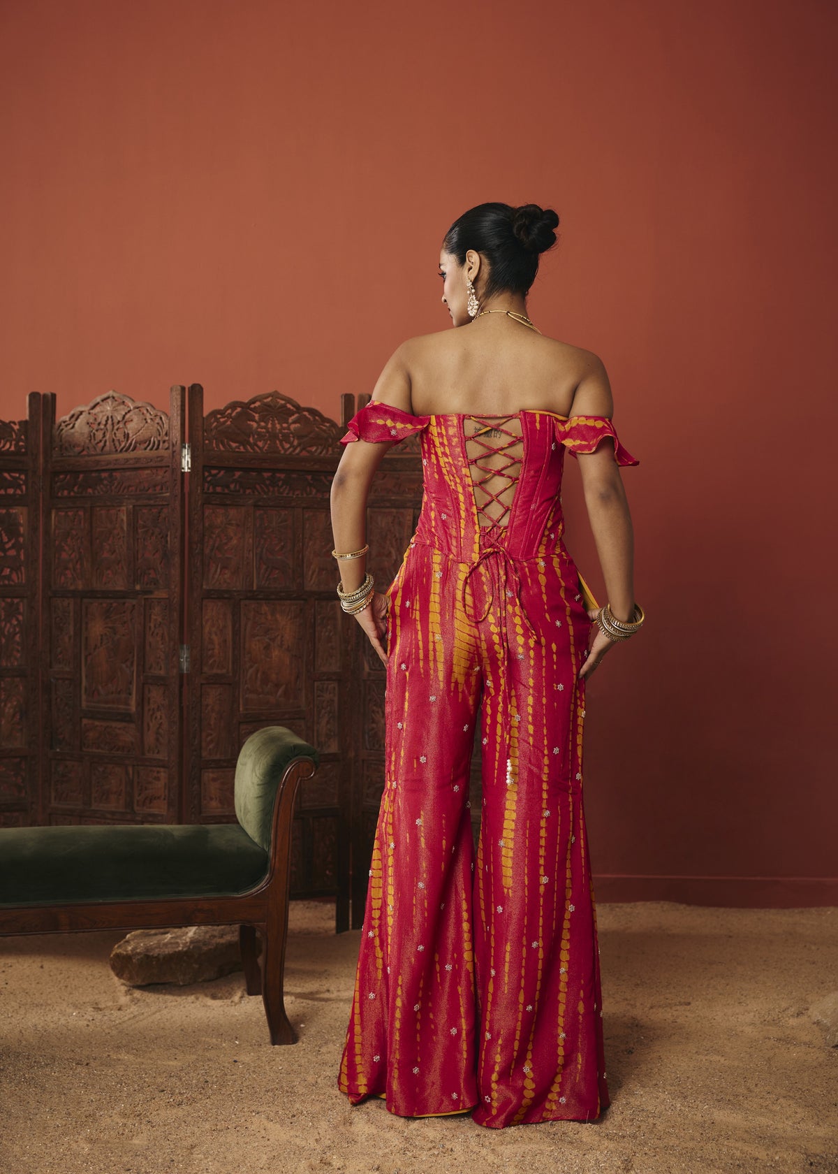 Rangrez Pink and Yellow Tissue Corset