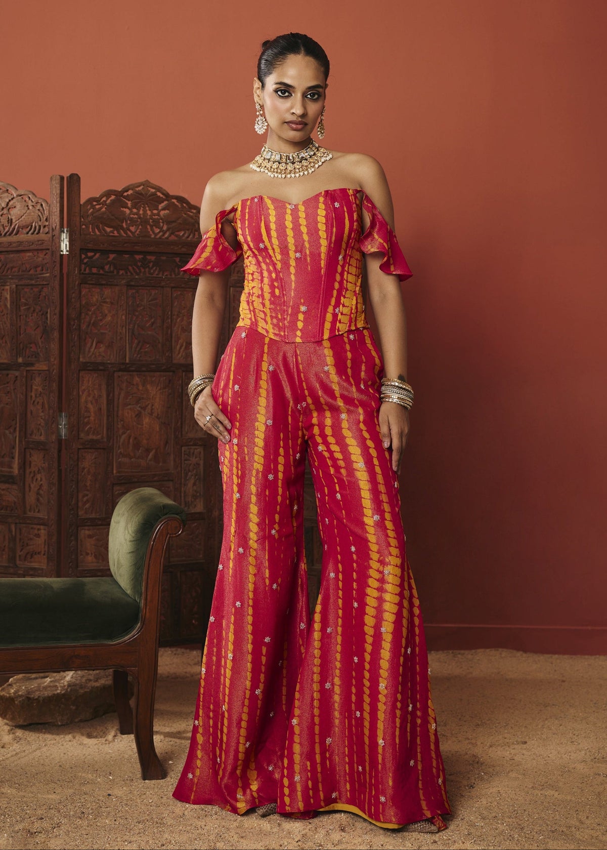 Rangrez Pink and Yellow Tissue Corset