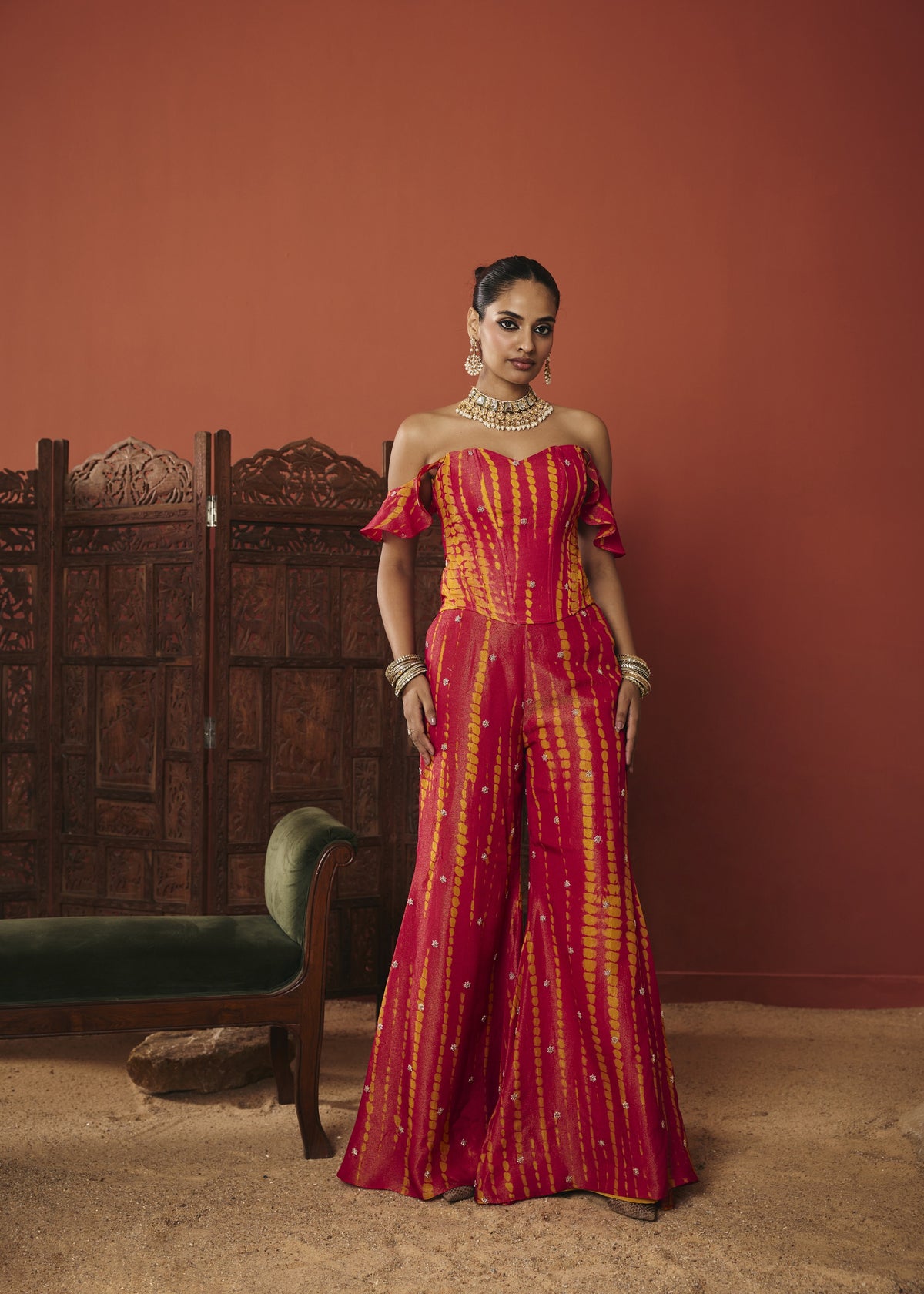 Rangrez Red Leheriya Sequin Co-ord Set