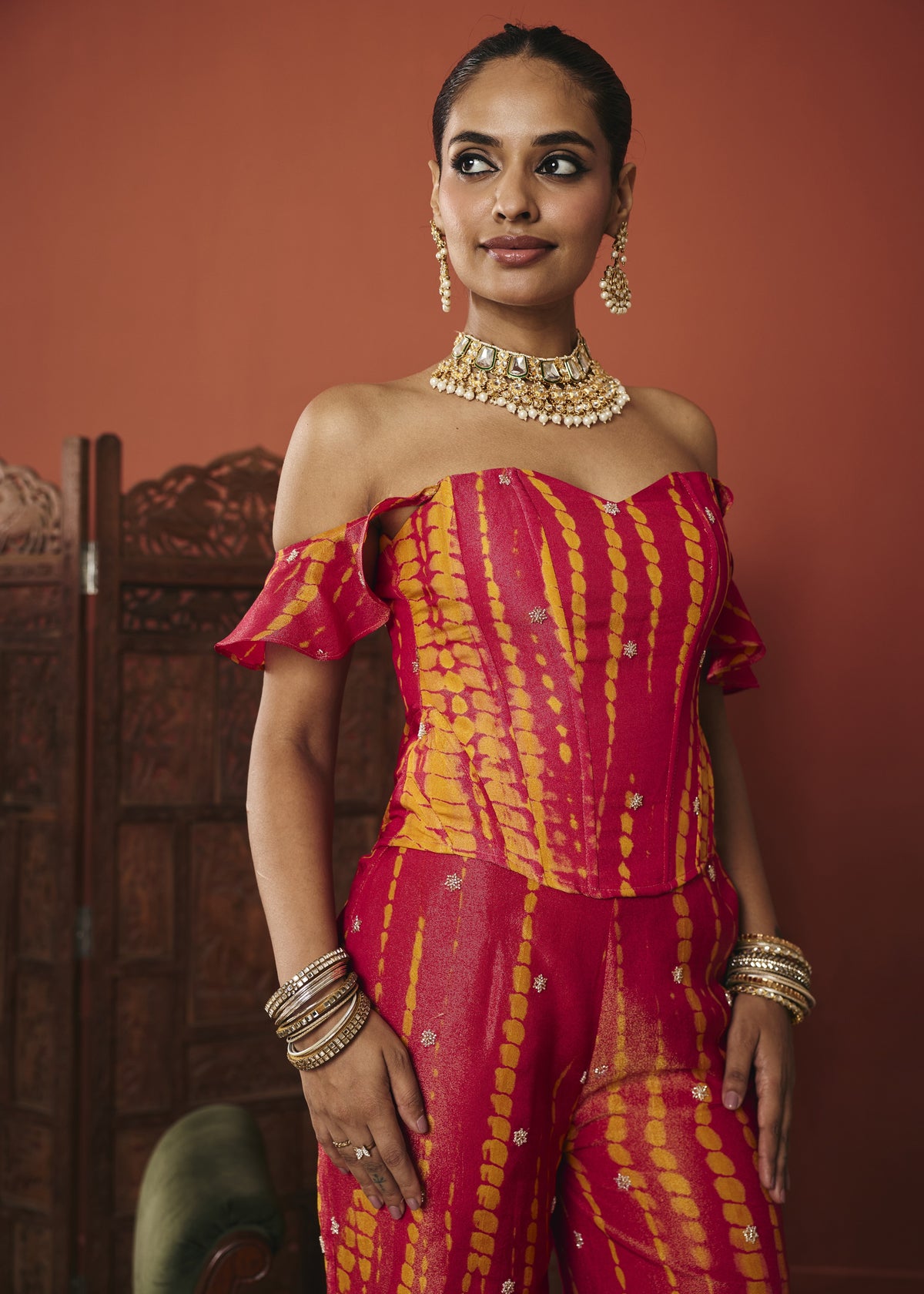 Rangrez Red Leheriya Sequin Co-ord Set