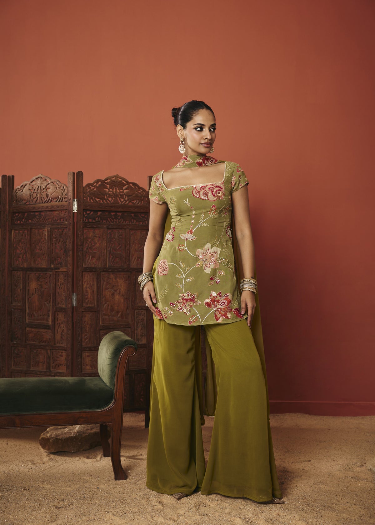 Vanya Olive Floral Embroidered Kurta Set