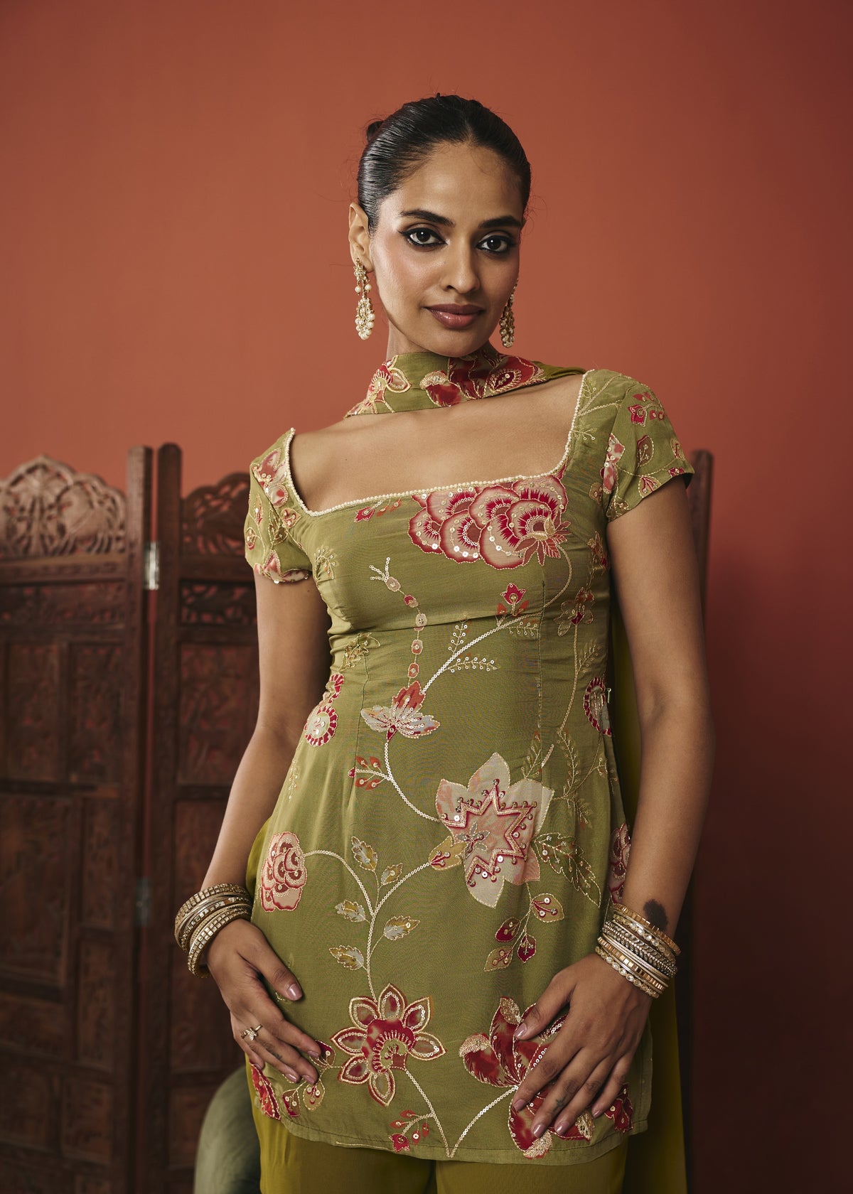 Vanya Olive Floral Embroidered Kurta Set