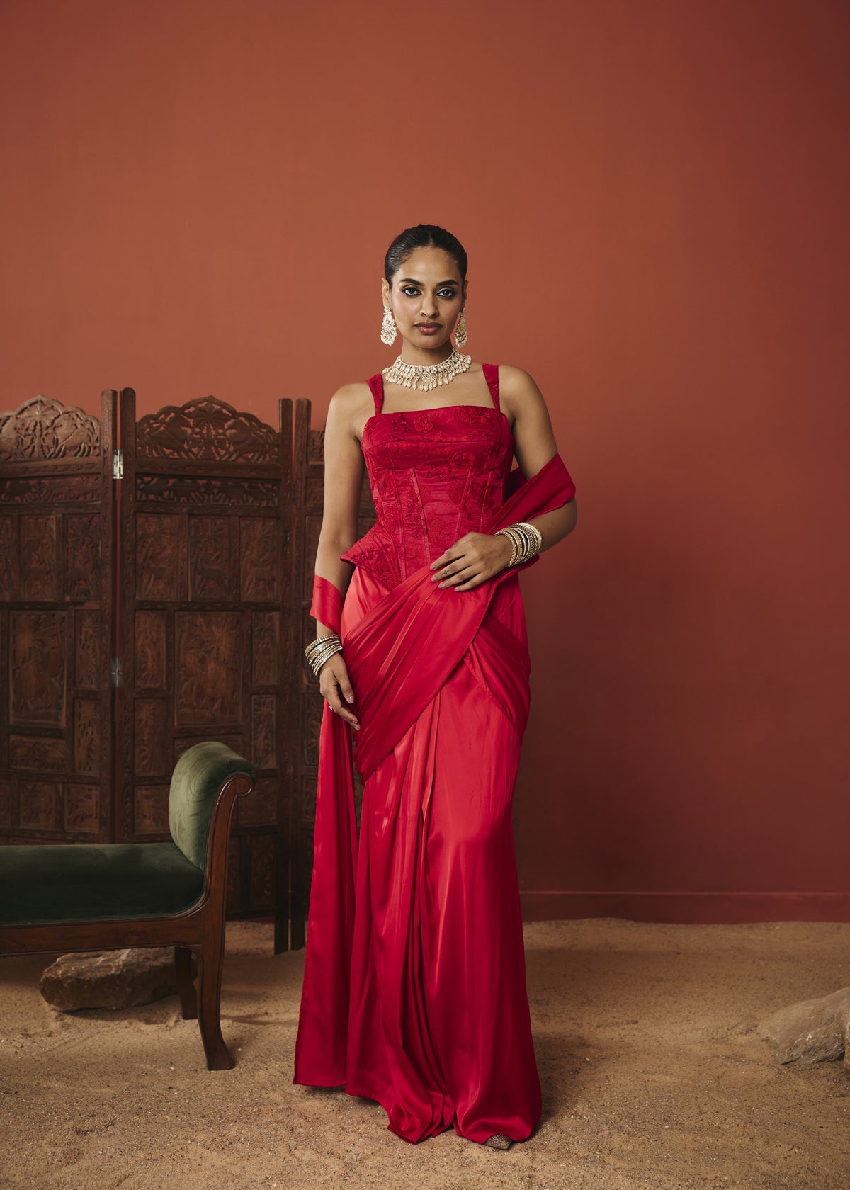 The Surkh Crimson Embroidered Silk Organza Corset