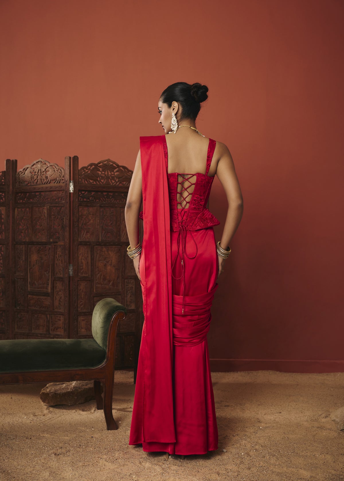 The Surkh Crimson Embroidered Silk Organza Corset