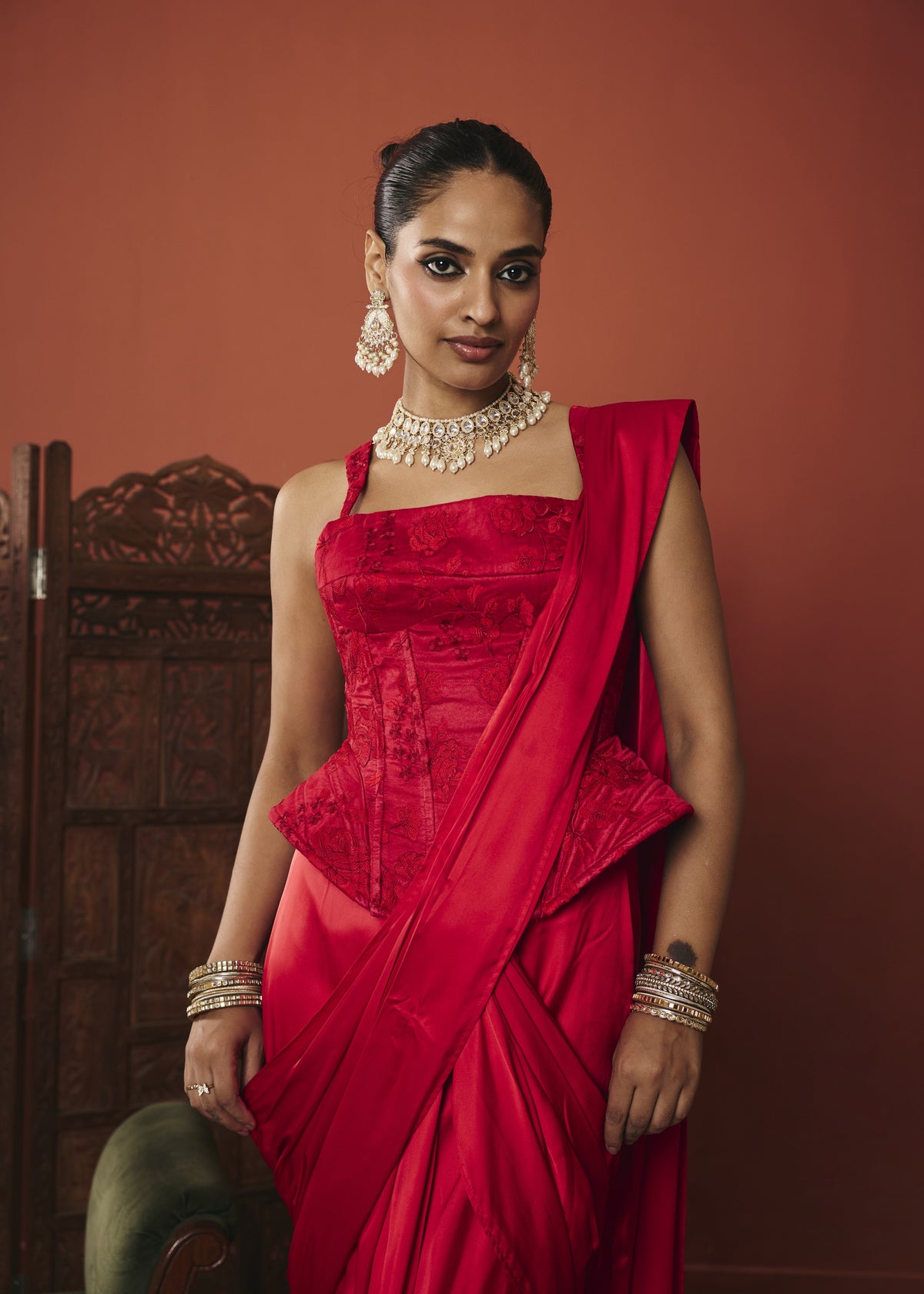 The Surkh Crimson Embroidered Silk Organza Corset