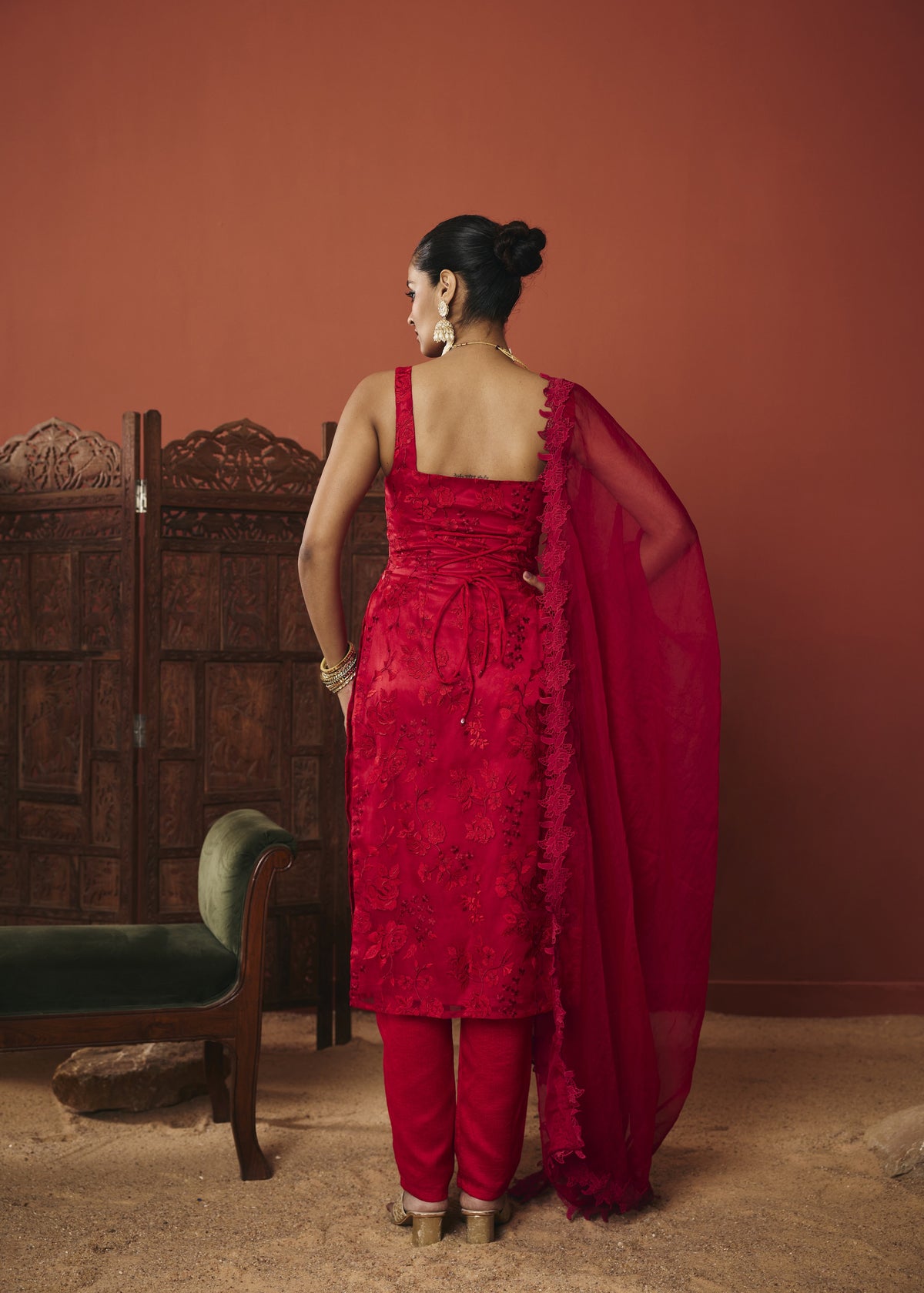 The Zara Crimson Floral Embroidered Kurta Set