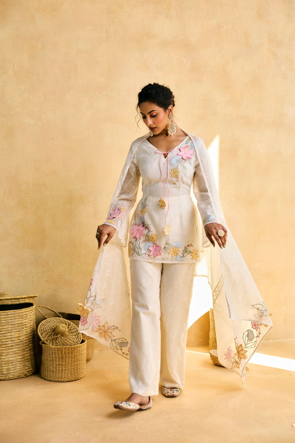 Meadow Tulip Embroidered Kota Kurta Set