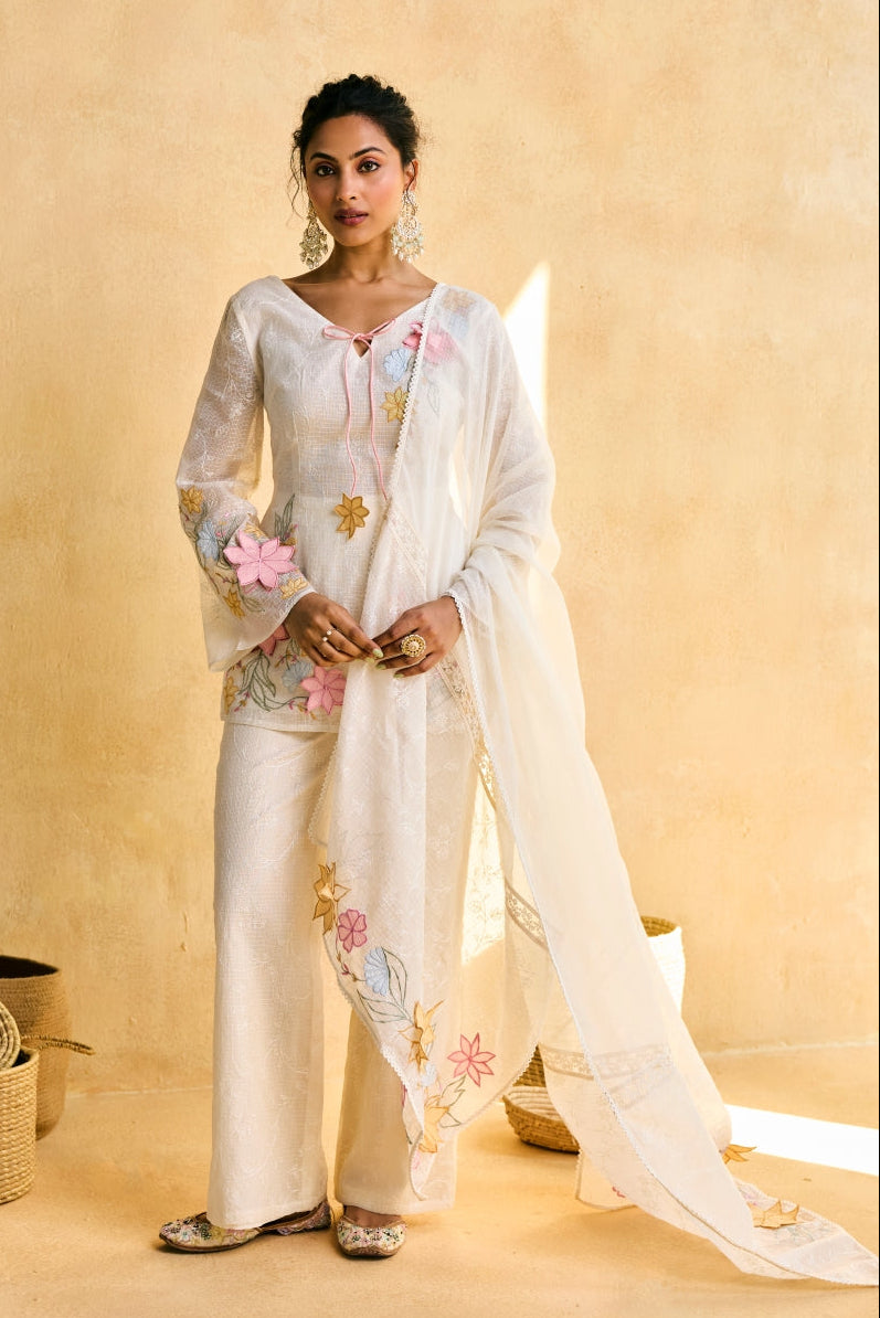 Meadow Tulip Embroidered Kota Kurta Set