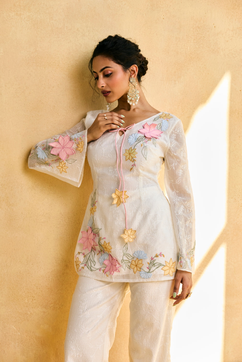 Meadow Tulip Embroidered Kota Kurta Set