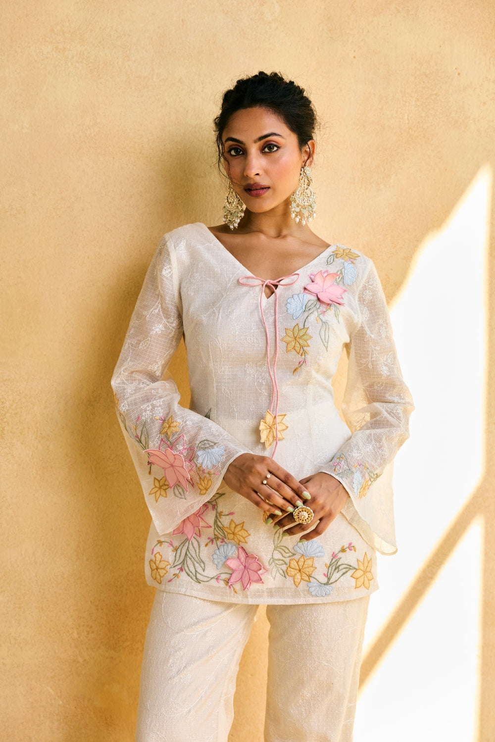 Meadow Tulip Embroidered Kota Kurta Set